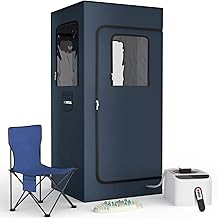 Portable Home Steam Sauna Box, Full Size Personal Tent for Home Spa, Indoor Relaxation Kit With 2.6L & 1000 Watt Generator, Remote Control, Foldable Chair, Foot Rest, Mat (Blue)