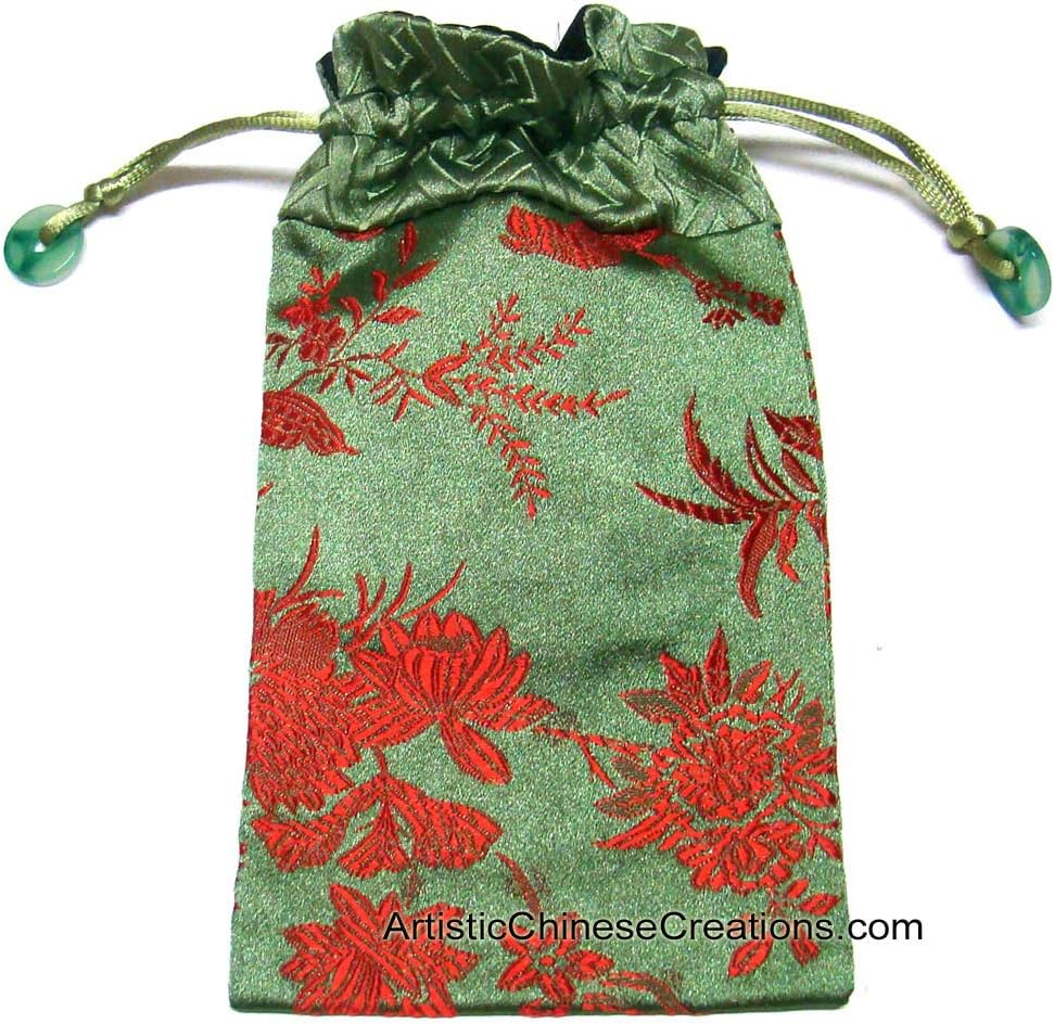Chinese Silk Draw String Pouch - Flowers