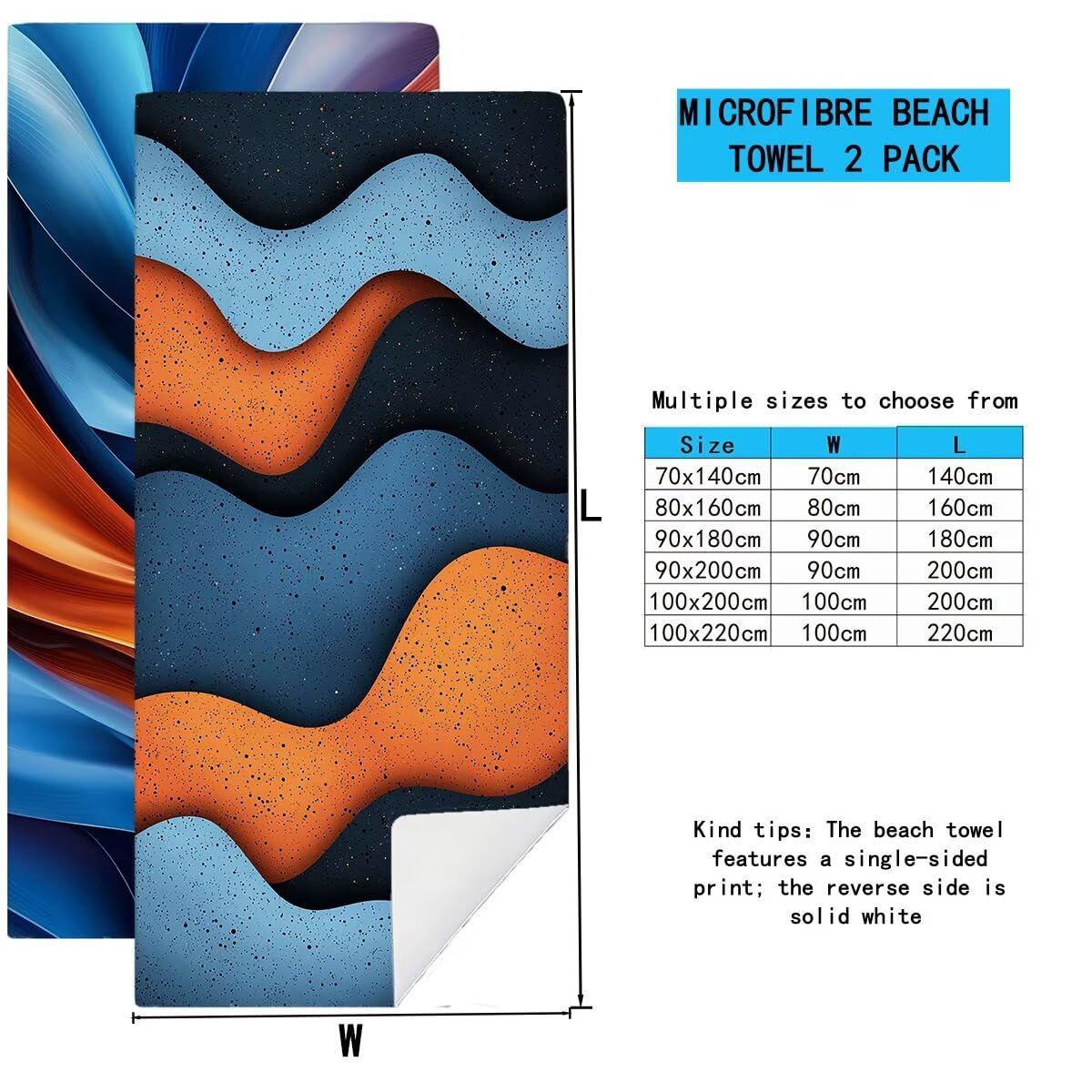 Ręcznik plażowy z mikrofibry, duży ręcznik kąpielowy 100 x 220 cm, zestaw 2 szt. szybkoschnących nowoczesnych prześcieradeł kąpielowych, odporne na piasek ręczniki plażowe z mikrofibry do podróży