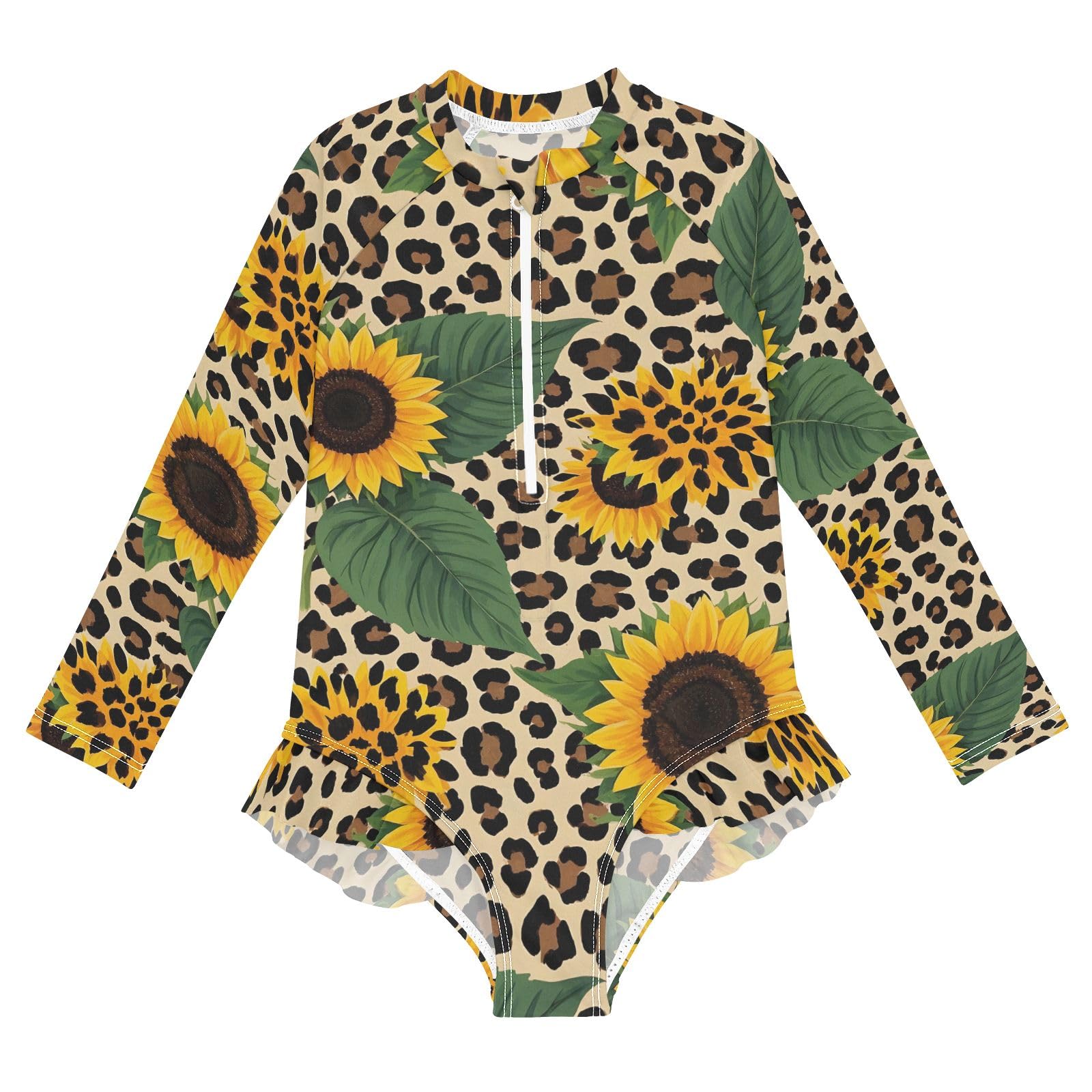 ALAZA Toddler Swimsuit Girl Bathing Suit Swimwear Rash Guard Leopard Sunflower Cheetah Long Sleeve 3T