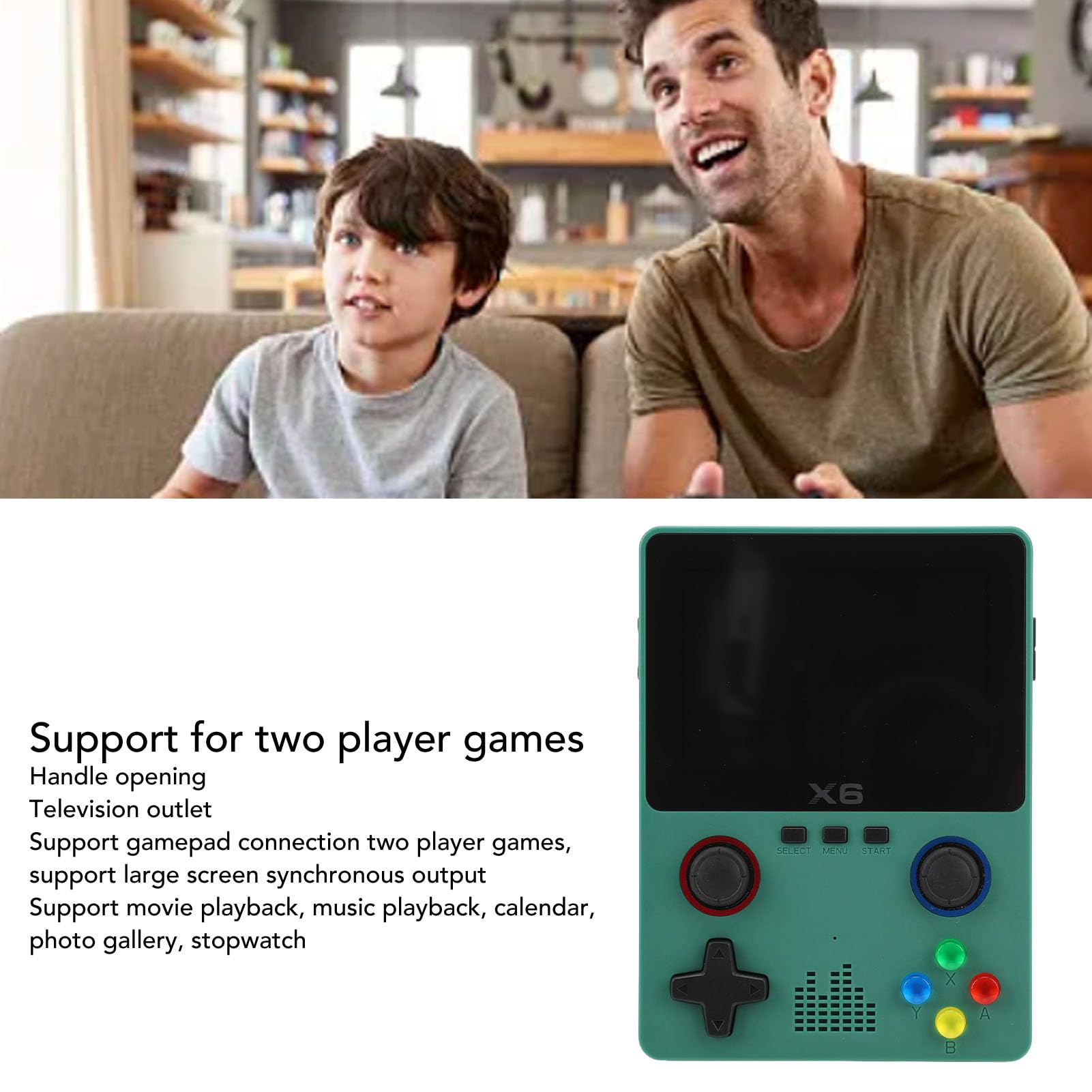 Sxhlseller Handheld-Retro-Spielekonsole mit 32-GB-Karte, 3,5-Zoll-IPS-HD-Bildschirm, Dual-Rocker für Erwachsene, 2000-mAh-, 6 Stunden Spielzeit (Green)