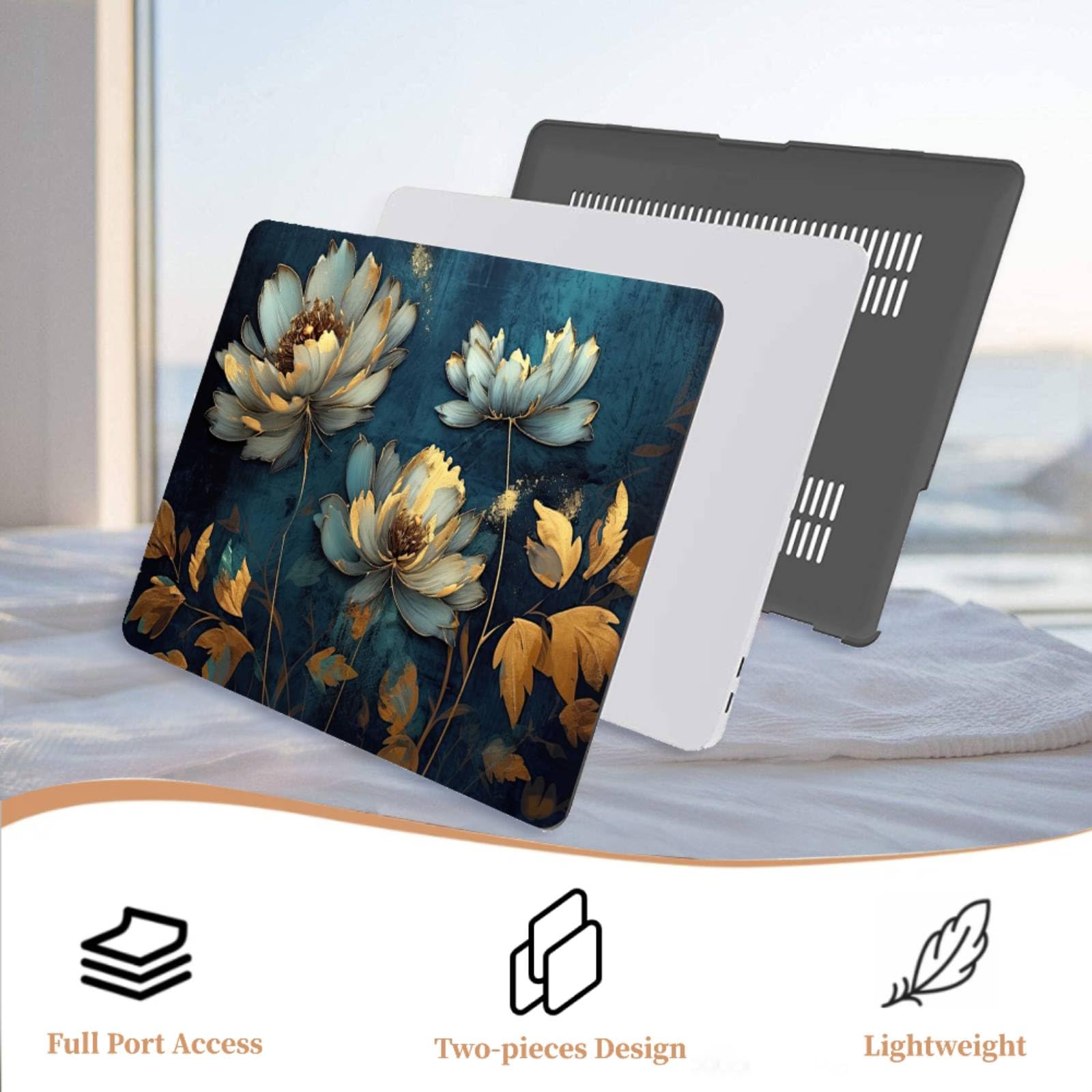 Estuche para Nuevo MacBook Air 15 Pulgadas 2025 2024 2023 Modelo M4 A3241 M3 A3114 M2 A2941 con Pantalla Líquida Retina, Funda in Plastica & Cubierta del Teclado, Flor Pintada al óleo