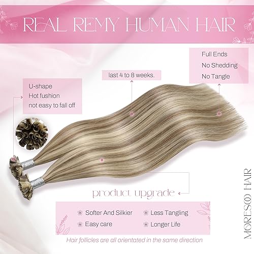 Miniatura 2 de Moresoo Keratin Utip - Extensiones de cabello humano con punta K de 20 pulgadas, 50 hebras de 1.76 oz, 20 pulgadas