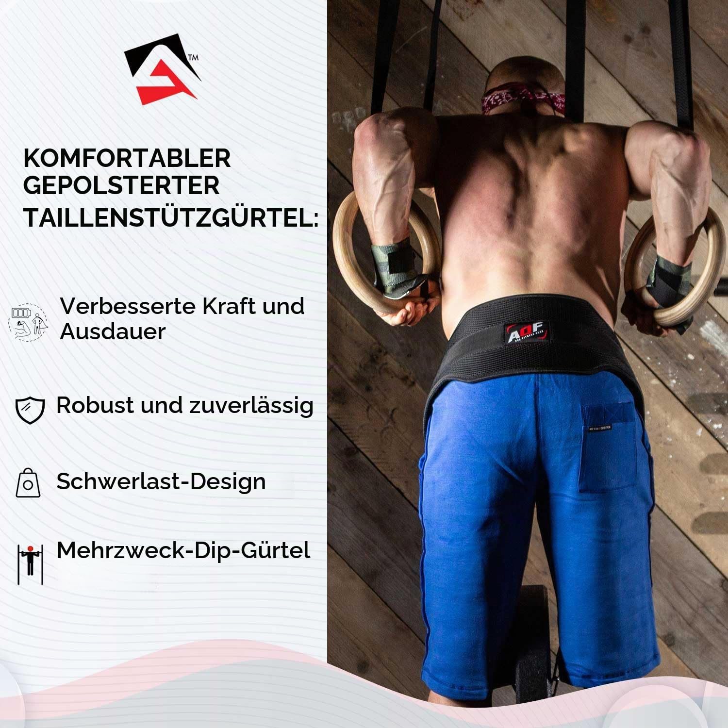 AQF Dip Gürtel für Gewichtheben | Gewichthebergürtel mit 36" langer Stahlkette | Neoprengepolsterter Rückenstützgürtel für Kraftdreikampf, Bodybuilding, Fitness und Klimmzüge