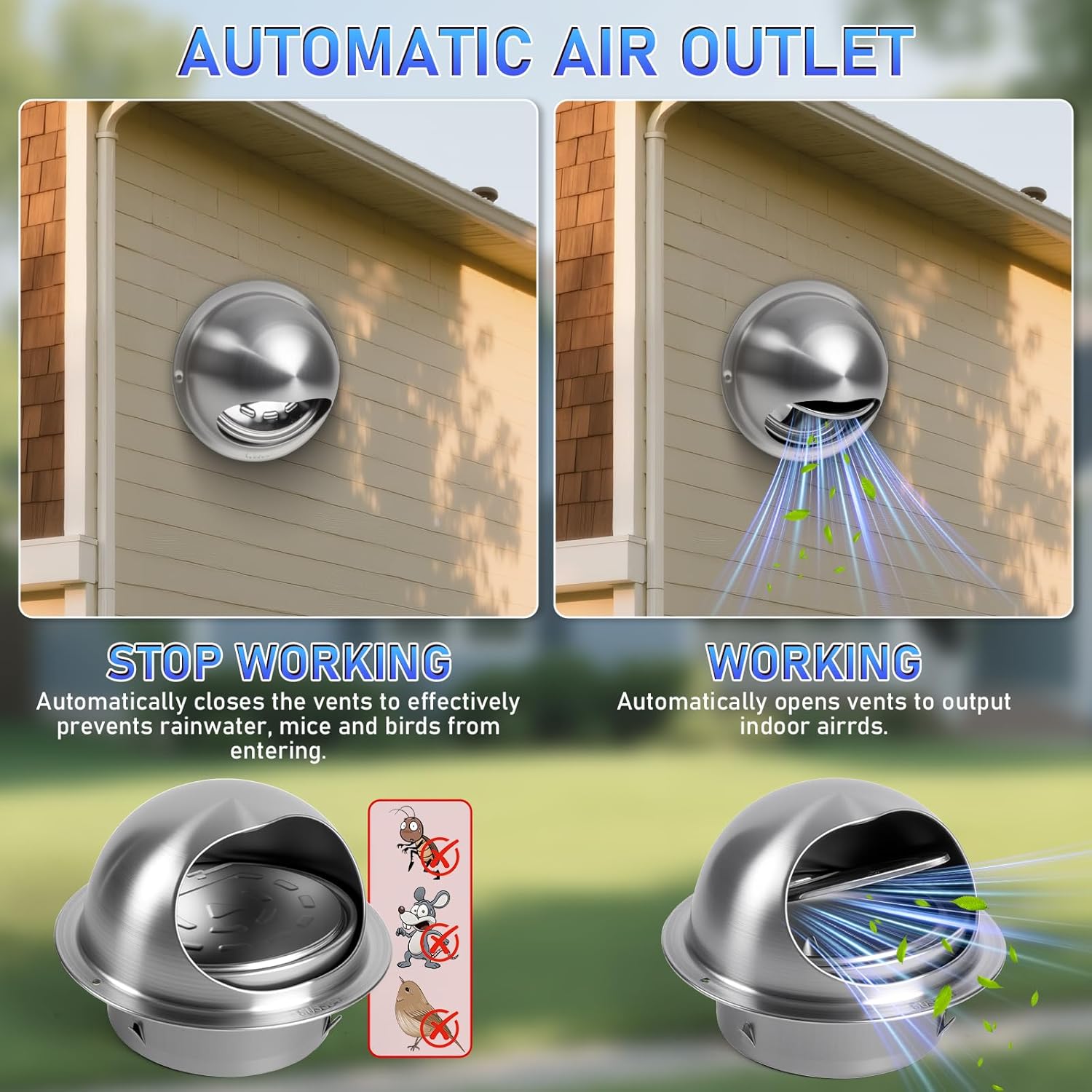 4 inch Dryer Vent Cover Outside, Stainless Steel Round Wall Vent Cover, Dryer Exhaust Vent for BathRoom, Office, Home, Air, Hvac System