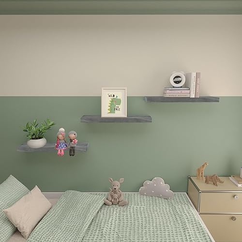 Miniatura 4 de Estantes flotantes de 24 pulgadas, estante de pared de madera maciza, almacenamiento para dormitorio, sala de estar, juego de 2, estantes de pared