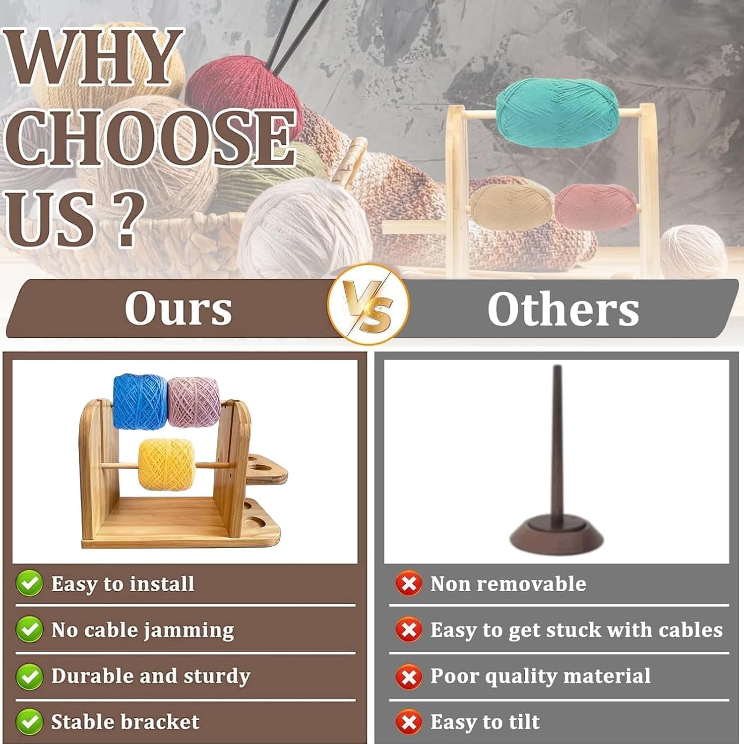 MeetYr Life Yarn Holder for Crocheting, Double Rotating Portable Handmade Wooden Yarn Ball Dispenser for Knitting Crochet Accessories | Ideal Crochet Gifts (XXL)