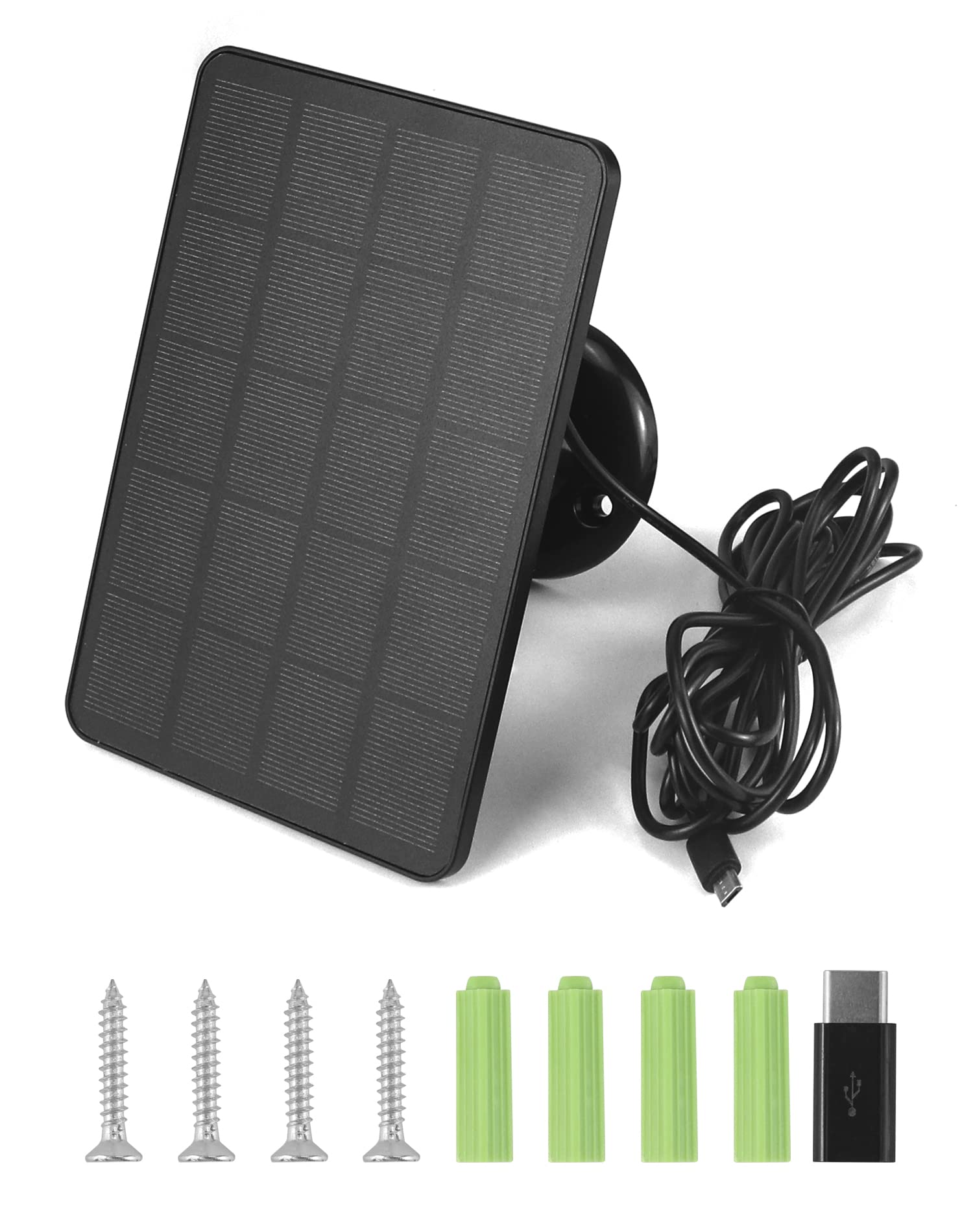 Panneau Solaire QWORK 4W avec Adaptateur Type-C et Câble de 3m pour Caméra de Sécurité Extérieure