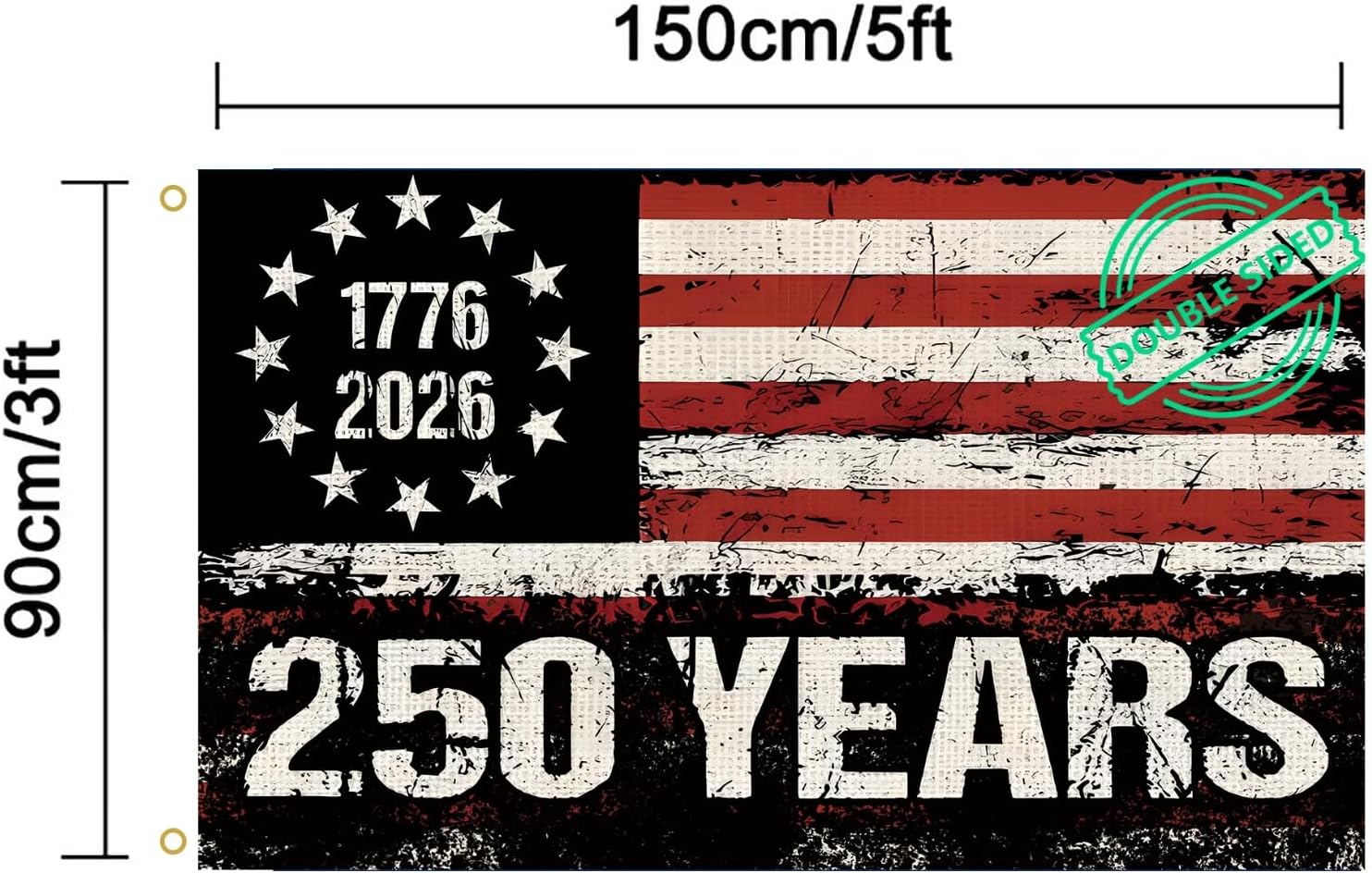 WENWELL 250 Years American Flag, 3x5 Ft Double Sided, USA Anniversary Patriotic Design, 1776-2026 Commemorative Banner (Black) - Image 2