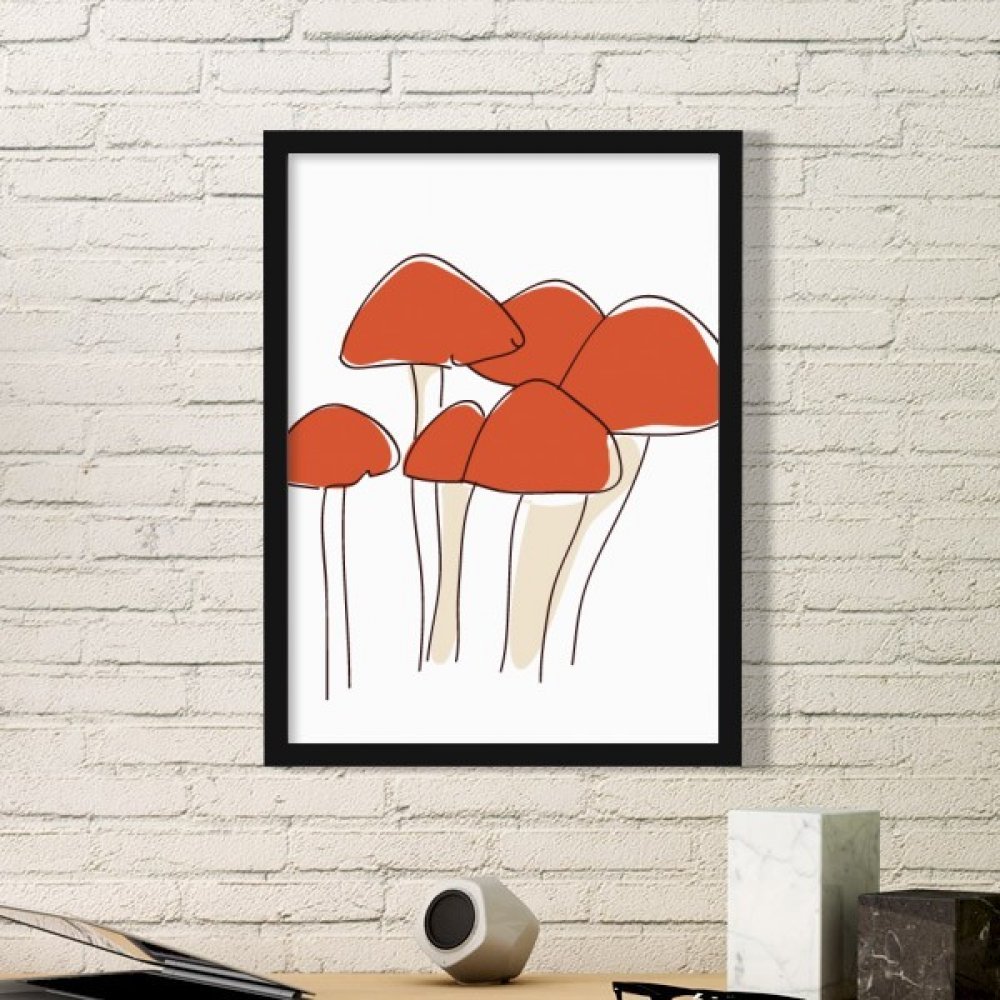 Cadre photo rectangle noir en bois motif champignon d'art pour décoration maison