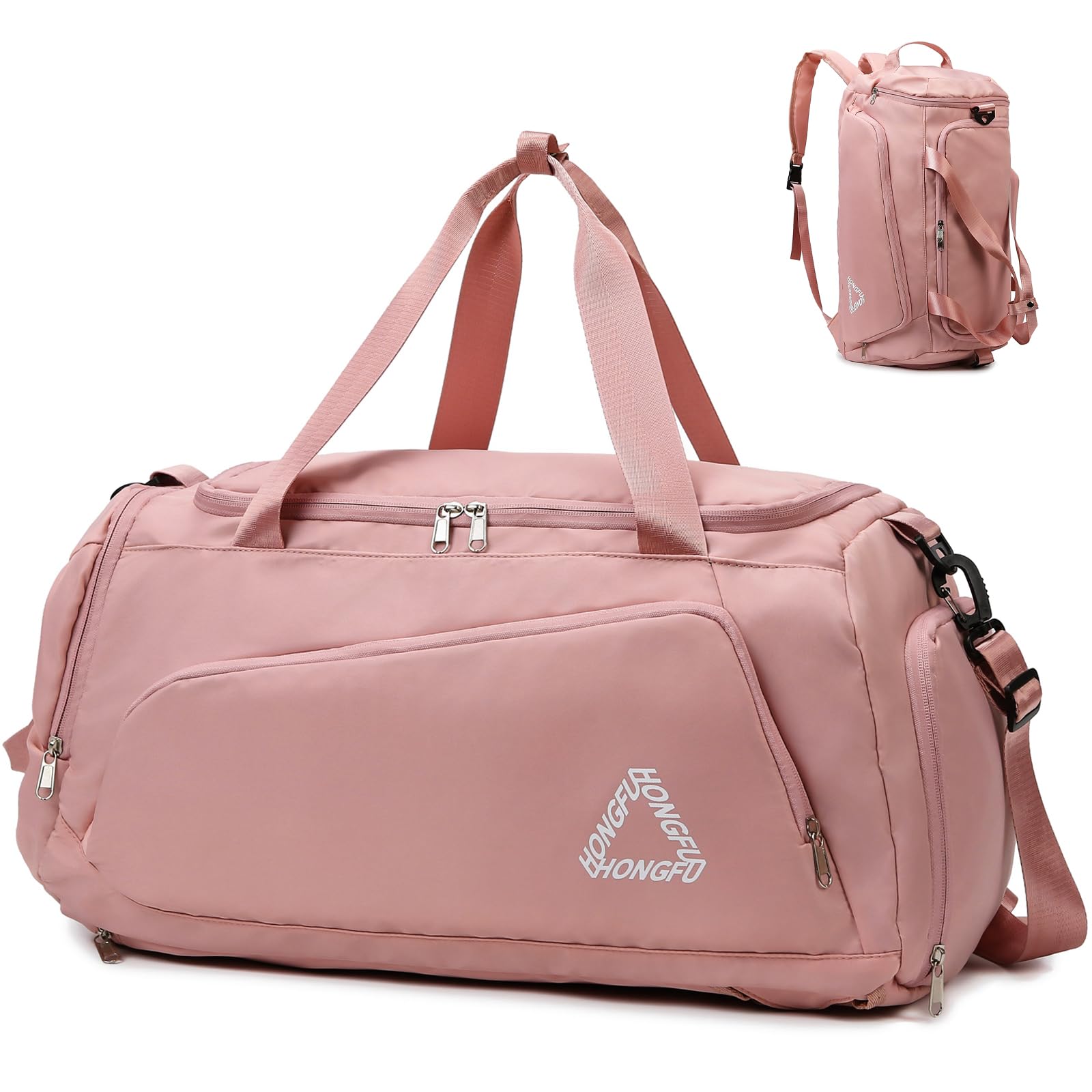 Suweir Sporttasche Damen 45L Reisetasche mit Schuhfach Nassfach Wasserdicht Weekender Travel Gym Duffle Bag mit Rucksack Schwimmtasche Trainingstasche Saunatasche für Reisen, Fitness, Sport (Rosa)