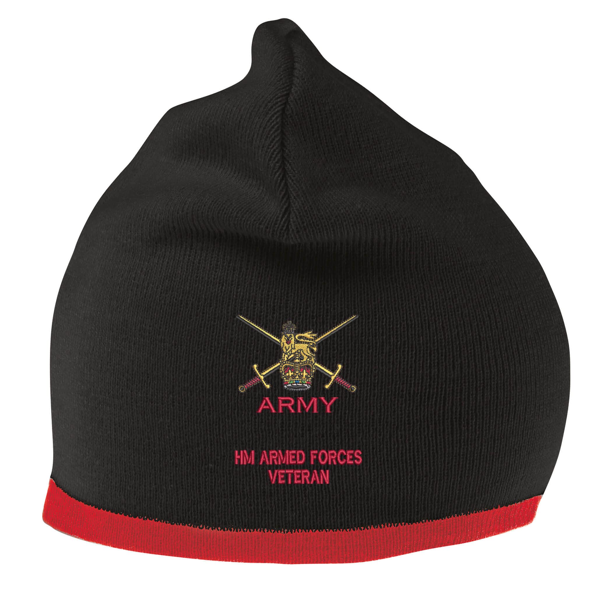 The Military Store Unisex Black/Red Army - Armed Forces Veteran Beanie Hat