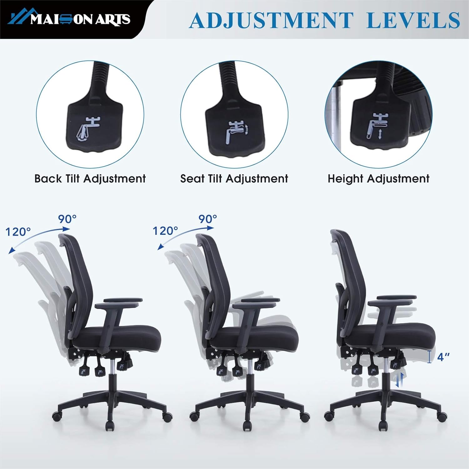 MAISON ARTS Ergonomic Mesh Office Chair, High Back Computer Task Chair Desk Chair with Adjustable Armrest and Lumbar Support for Home Office : Home & Kitchen