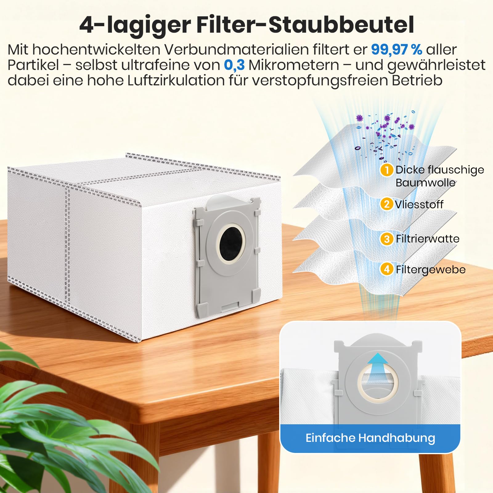 25 Stück Zubehörset für Ecovacs Deebot T30C Omni/T30C Omni Gen2/T50 Pro Omni Gen3/T30e Omni, 2 Hauptbürsten, 6 Wischtücher, 6 Staubbeutel, 4 Filter, 6 Seitenbürsten, 1 Reinigungsbürste