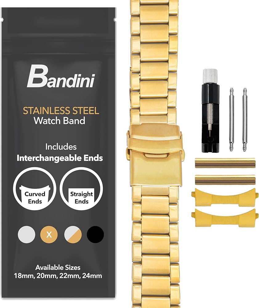 Bandini 18mm Stainless Steel Fitted Curved End Metal Watch Band