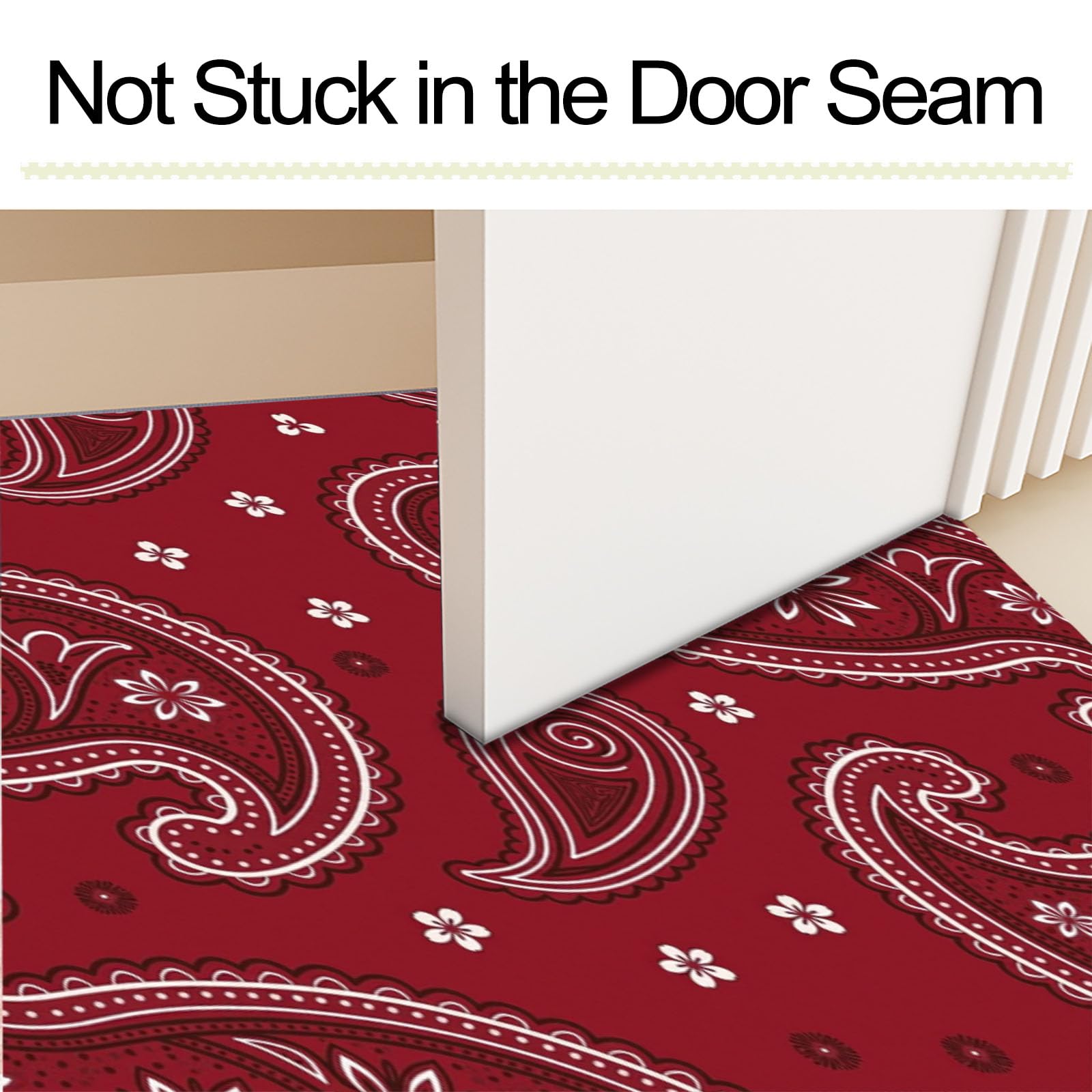 Ultradünne Ethnische Paisley-Blumen Fußmatte Für Innenbereich, 80X120Cm Waschbar Teppich Für Eingangsbereich, Retro-Exotik Schmutzfänger Fussmatten, Rot rutschfeste Eingangsmatte
