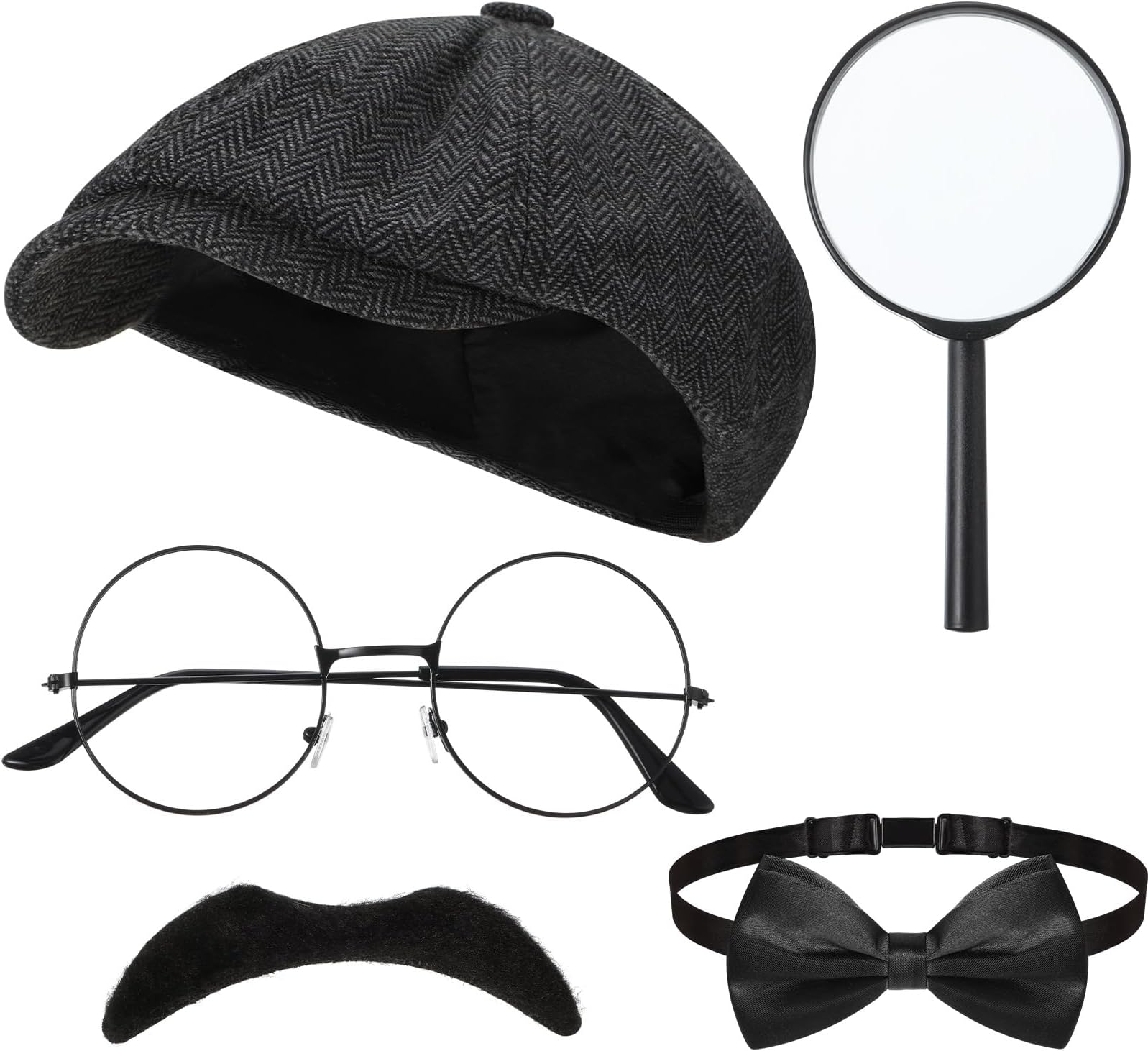 Kasyat 6 Pcs Detective Costume Accessories Adult Detective Hat Man Inspector Costume Set for Halloween Costume