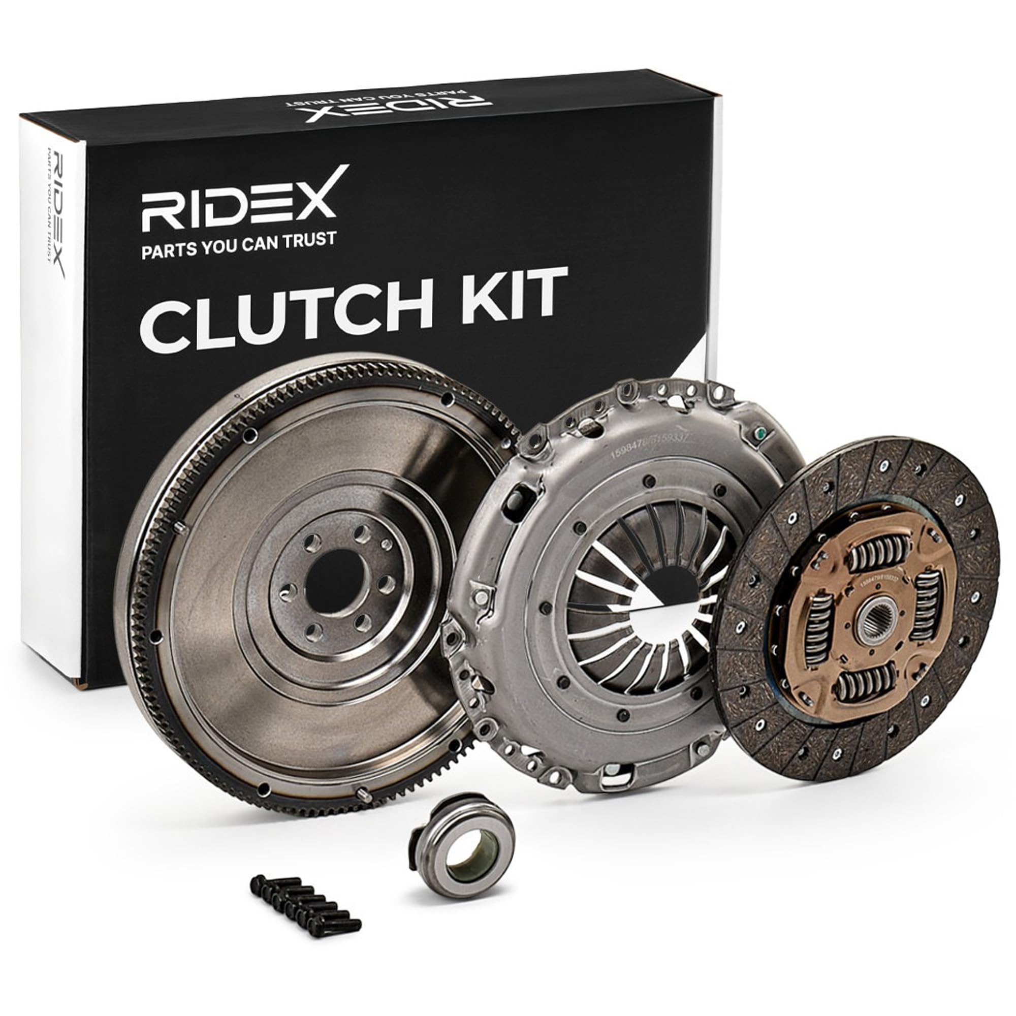 RIDEX 479C0081 Kit de embrague con placa de apriete de embrague con cojinete de desembrague con volante motor con plato de embrague con juego de tornillos Compatible con VW Golf 6 5K1
