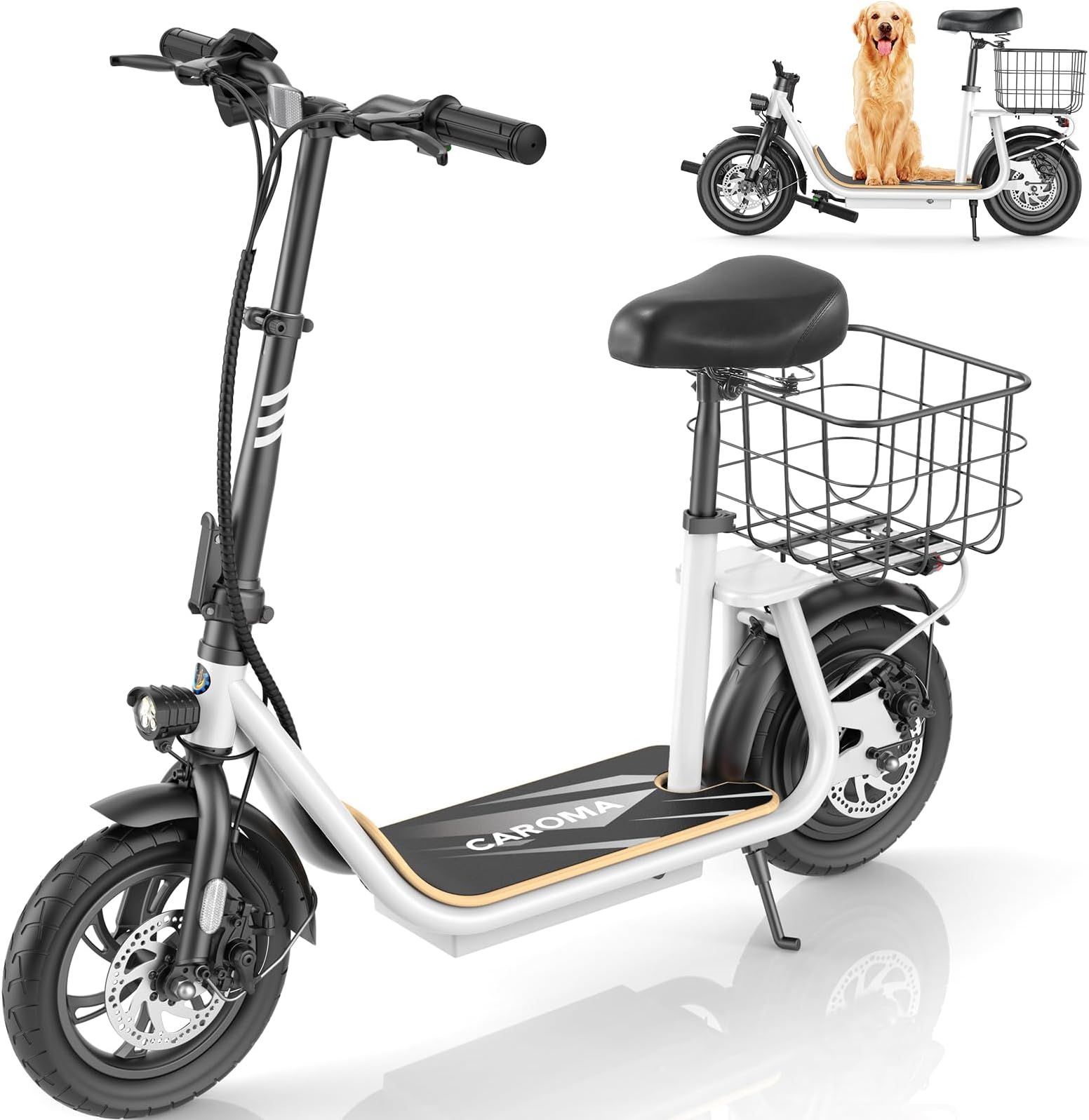 Caroma Peak 800W/1200W Electric Scooter with Seat 12" Tire, 30 Miles Range 20MPH Max Speed, Foldable Electric Scooter for Adults 300 LBS Max Load
