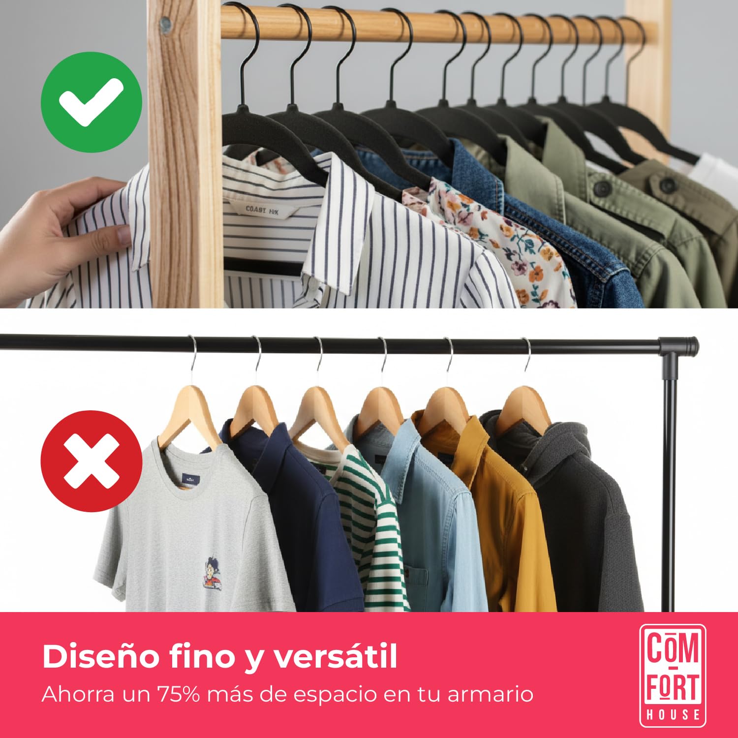 Appendiabiti In Velluto Nero Con Clip Regolabili - 43 Cm - Salvaspazio Per Pantaloni E Abiti