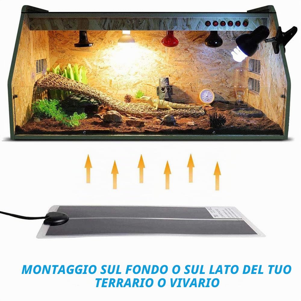 Tappetino Riscaldanti Rettili Regolabile, 42x28CM Termoforo Non Adesivo per Tartaruga Serpenti Lucertola Geco Granchio Eremita Anfibi - Tappetini Riscaldanti Rimovibile sotto Il Serbatoio