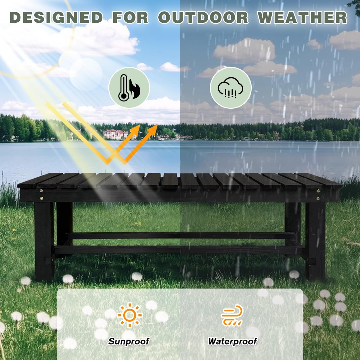 Black Outdoor Garden Bench, Wood Patio Bench Weatherproof Outdoor Backless Bench, Anti-Corrosion and Anti-Rust Garden Benches for Garden Lawn Porch Park Backyard