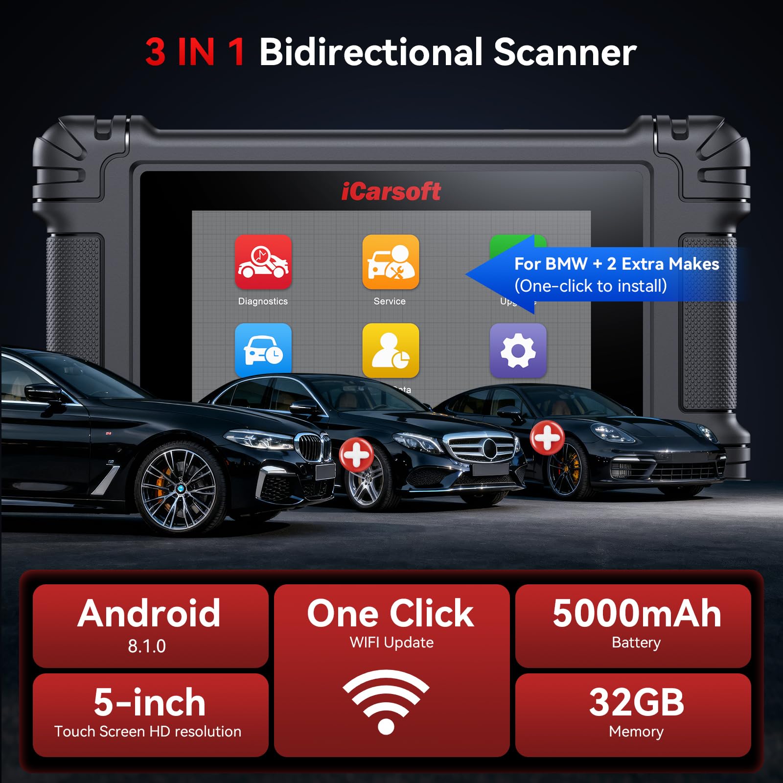 iCarsoft BMM V4.0 Bidirektionales Scan-Werkzeug für BMW/MINI/Rolls Royce Vollsystem-Diagnosegerät 14+ Reset-Service, OBD2-Scanner, Auto-VIN, 2 zusätzliche Marken erhältlich, lebenslanges kostenloses