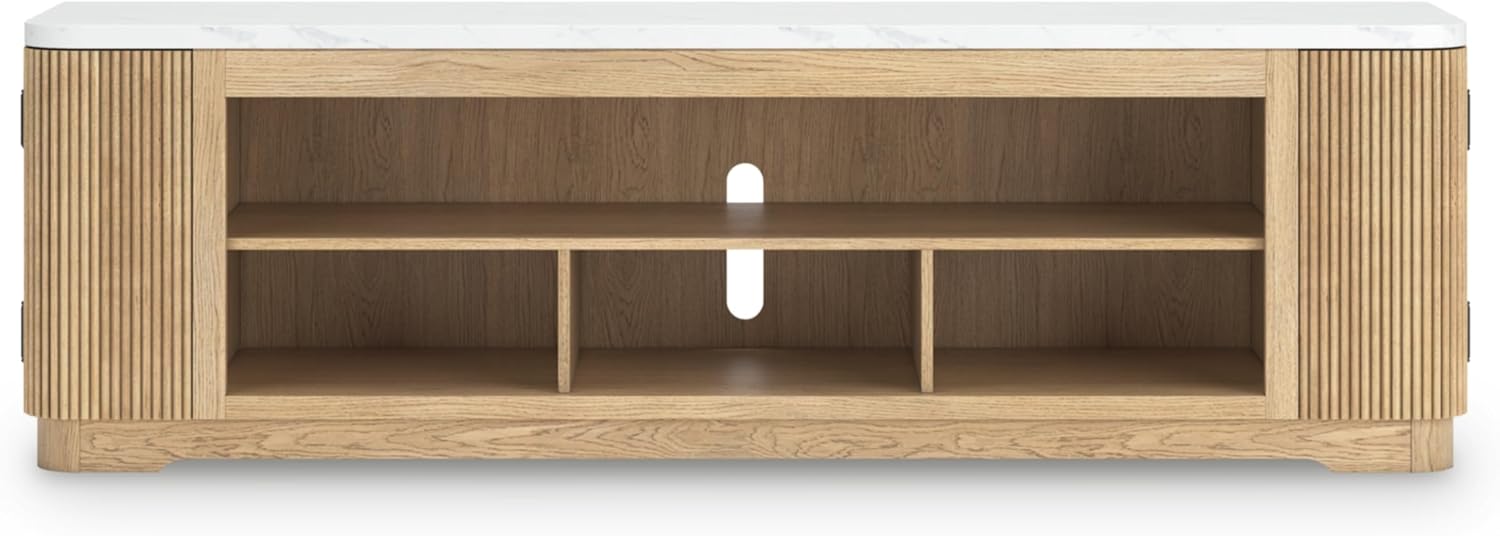 Signature Design by Ashley Camdill Casual 80" TV Stand for TVs up to 92" with Adjustable Shelf and Cord Management, Light Brown & White