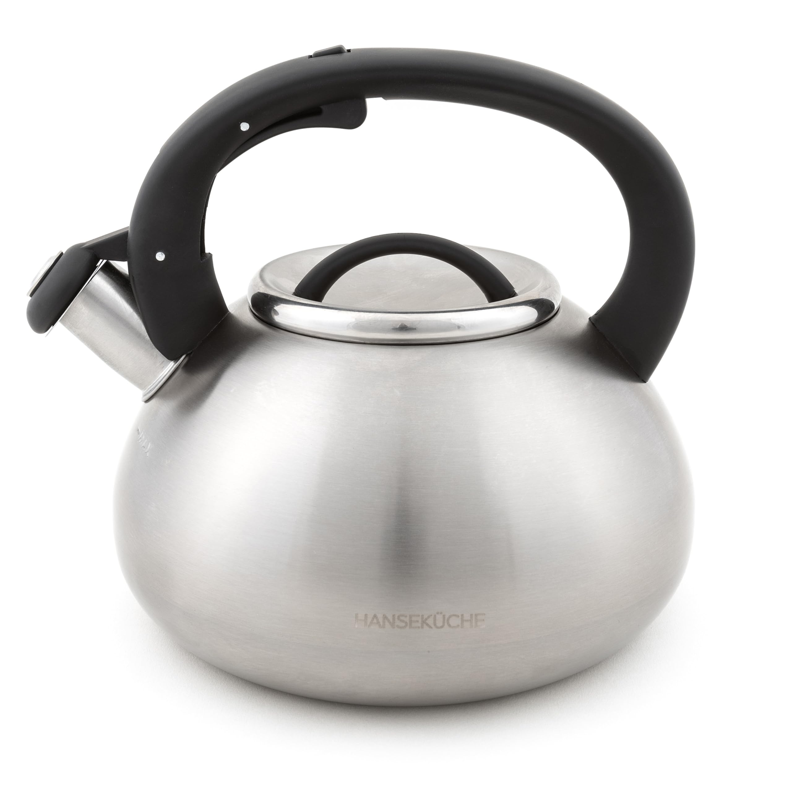 Hanseküche Bollitore da 2,3 l, per induzione e gas, acciaio inox e plastica, design manico in legno, fischietto