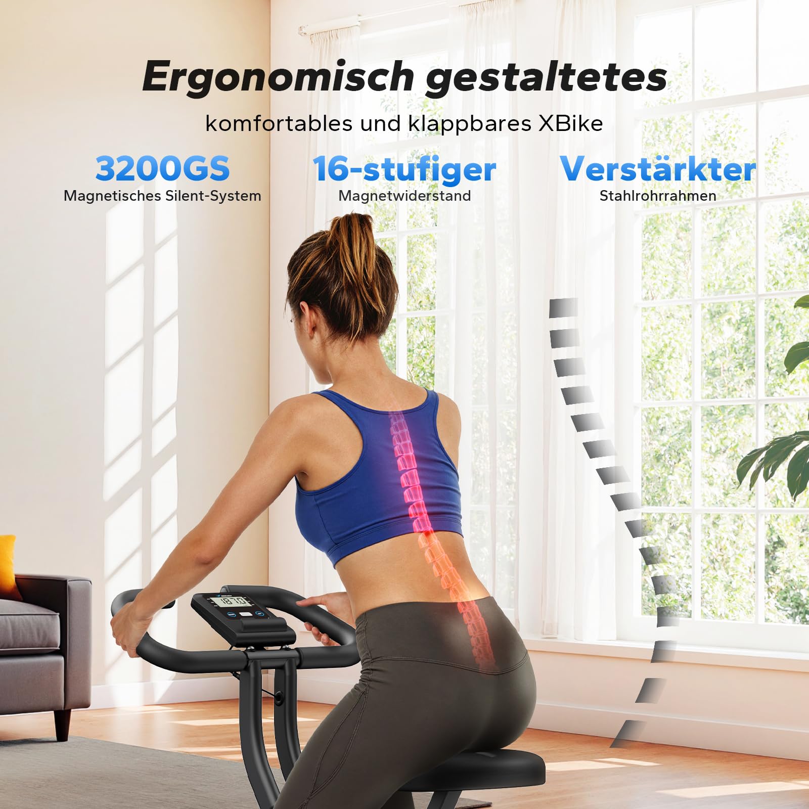 MERACH Heimtrainer Fahrrad Klappbar, Hometrainer Fahrrad mit LCD Monitor, Magnetisches Ergometer Heimtrainer mit Bequemem Sitzkissen, Fitnessbikes für Zuhause, Platzsparend, 136KG
