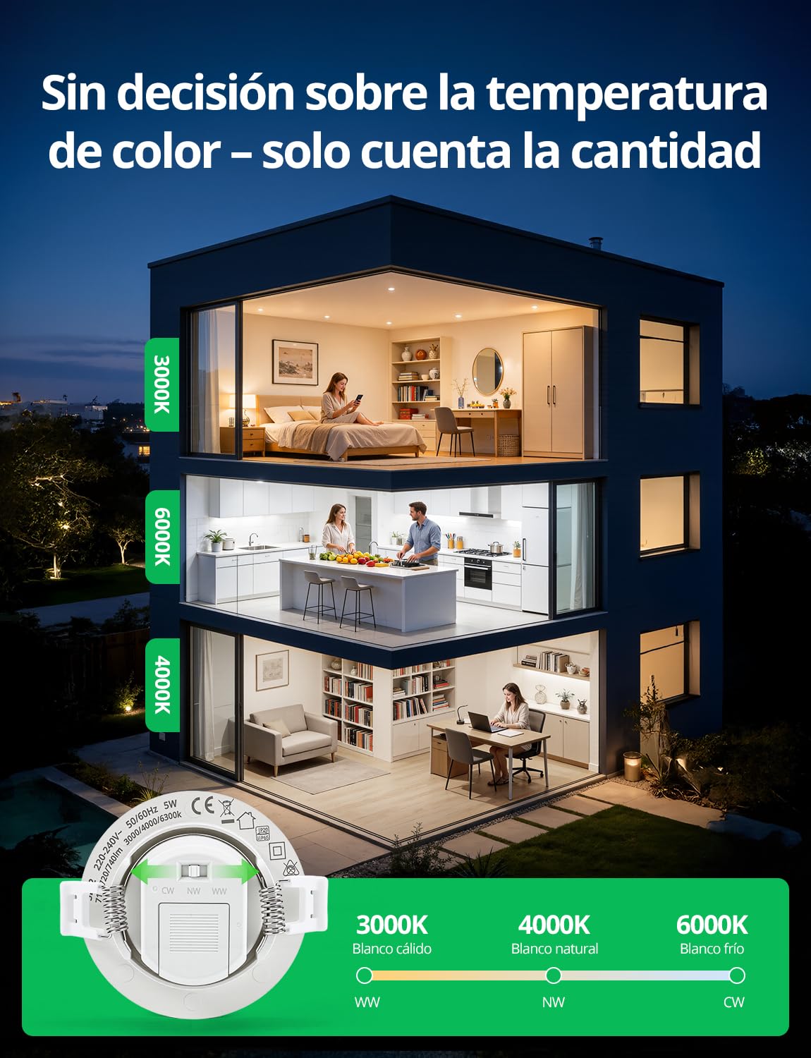 Bojim IP65 Focos LED Interior Techo para Cocina Baño 7W 700 Lumen, 230V Downlight Empotrable Orientable Ojos de Buey 68-80mm Redondo Luz Cálida Luz Neutra Luz Fría Confezione da 20