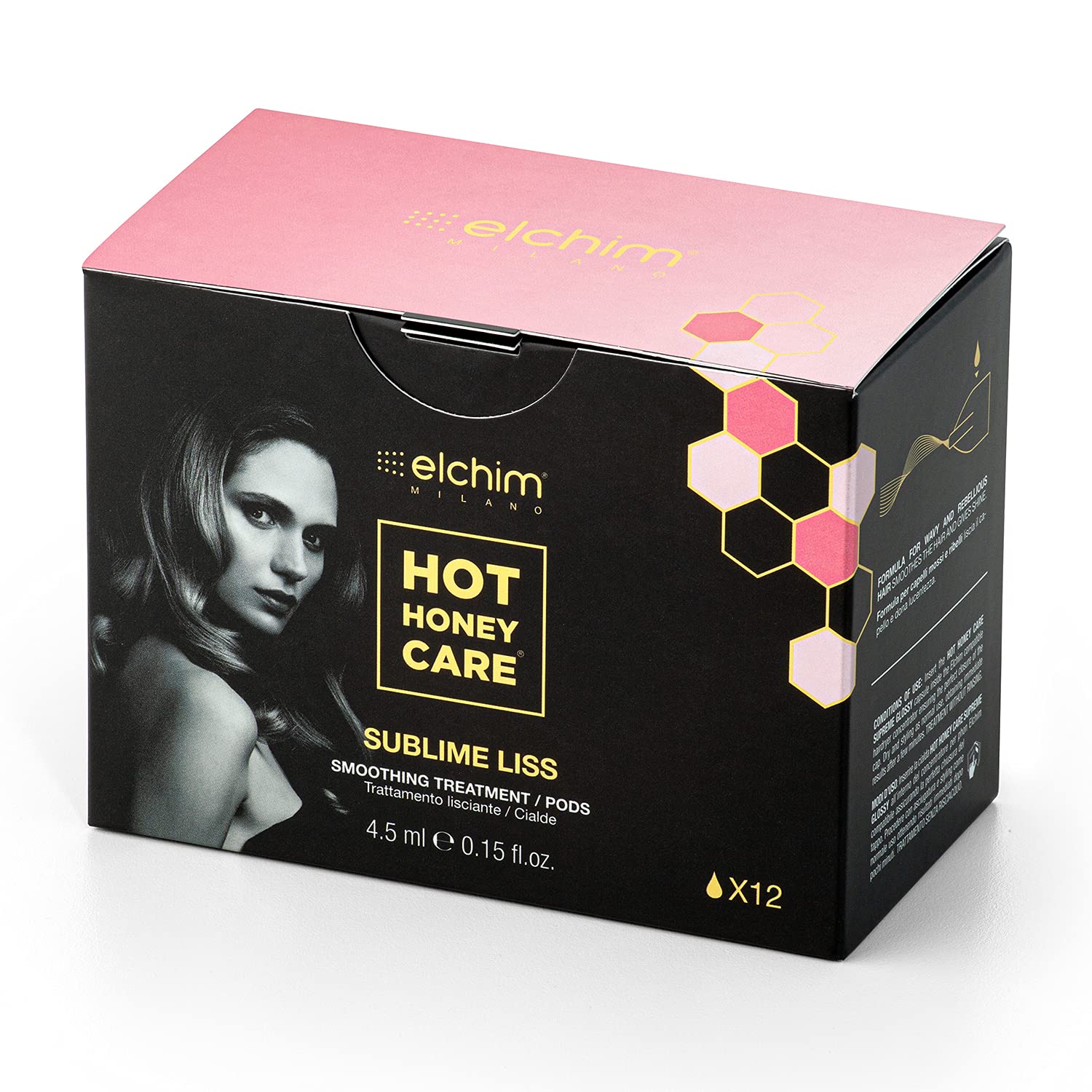 Elchim Hot Honey Care: Anti Frizz and Hair Gloss System for Dry/Damaged Hair, Hair Serum and Blow Dry Starter Kit, Hair Dryer Concentrator Compatible with Elchim Compact Hair Dryers