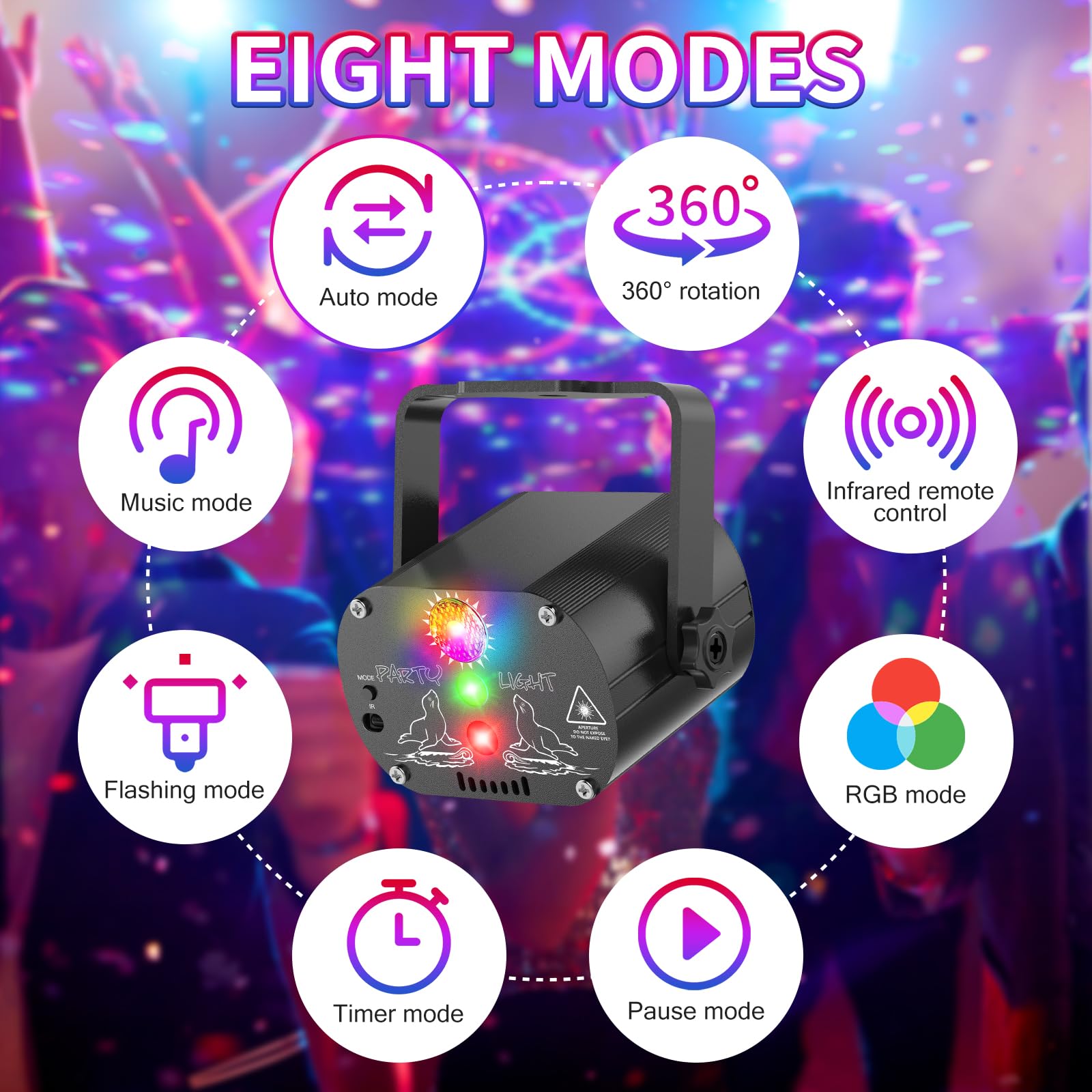 Luz de fiesta Tyonto con disco LED inalámbrico, batería de 4500 mAh y controlada por música. Proyector de 60 patrones, efecto estroboscópico, control remoto y cable USB de 2 m, ideal para fiestas