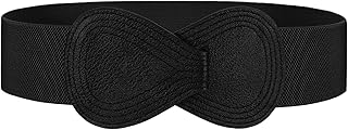 Women Wide Elastic Belt Ladies Stretch Dress Belt Fashion Waistband with 8-shaped Interlock Leather Buckle - Buy now