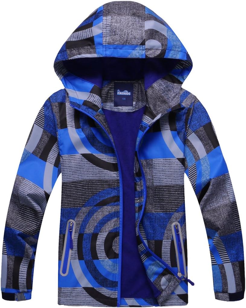 M2C Boys Outdoor Color Block Fleece Lining Windproof Jackets with Hood