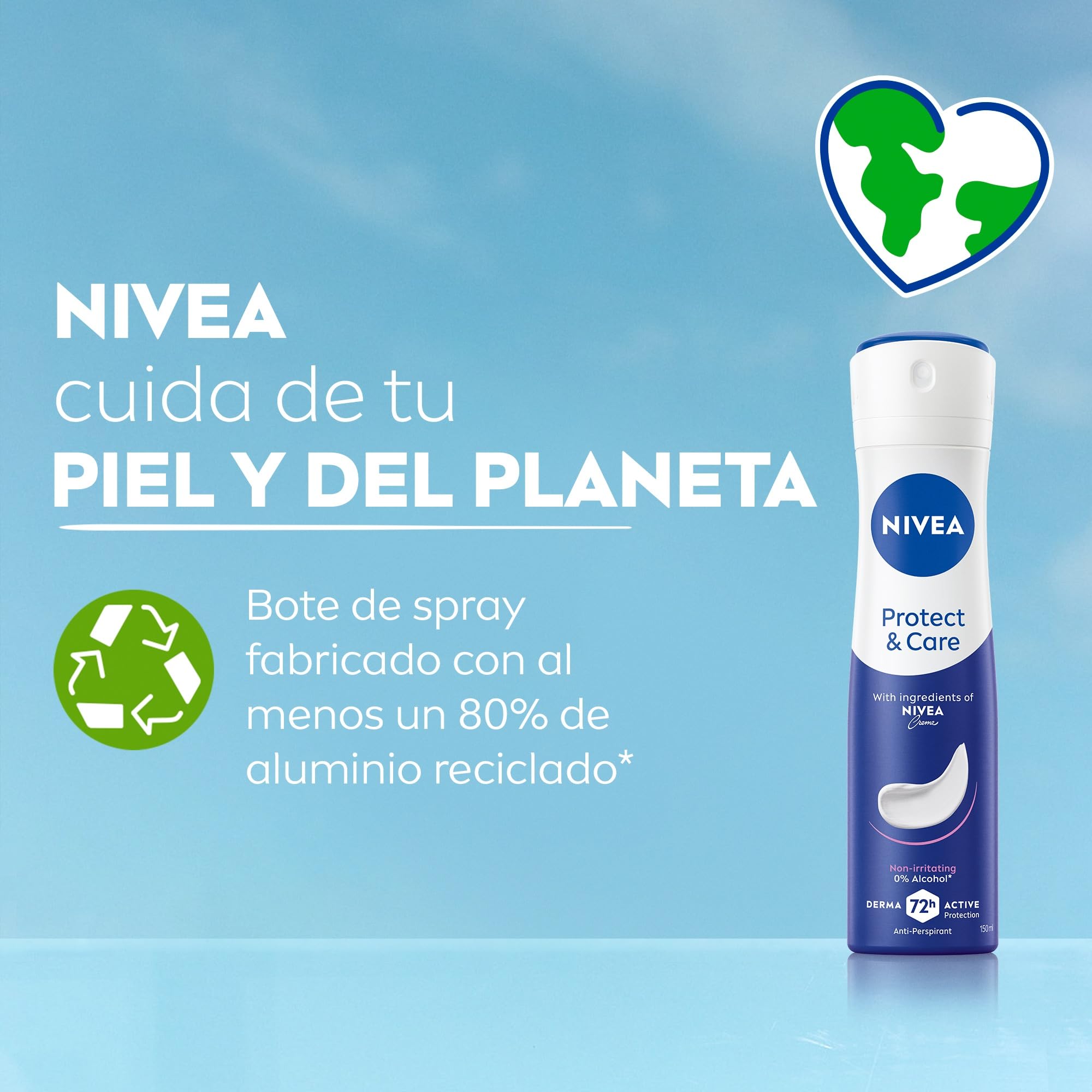 NIVEA Protect & Care Spray en pack de 6 (6 x 200 ml), desodorante antitranspirante con el aroma de NIVEA Creme, spray desodorante con 0% alcohol