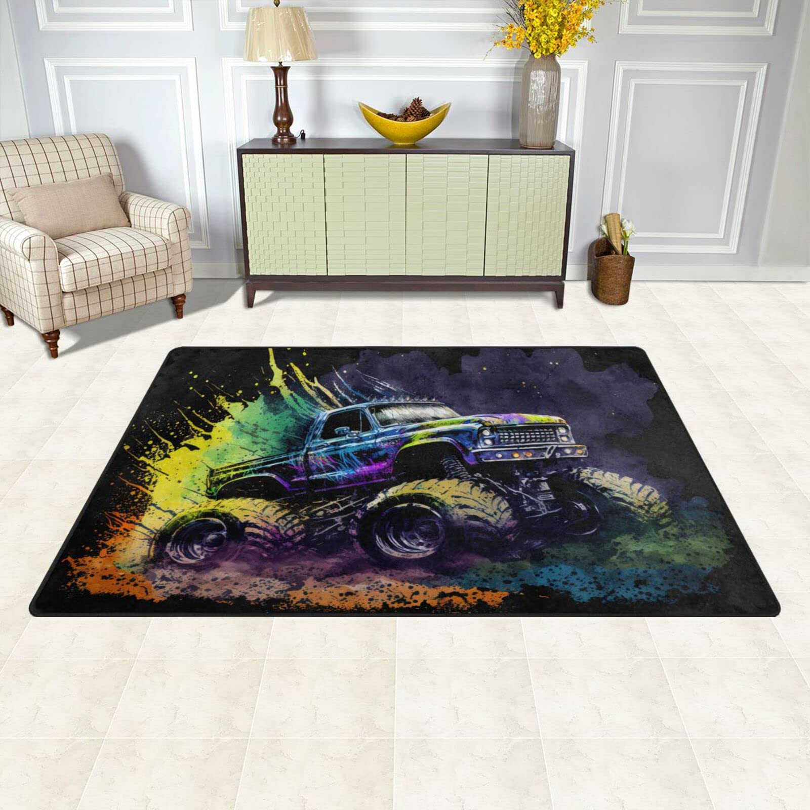 Amazon.com: Vnurnrn Area Rug Cool Monster Truck Pattern, Anti Slip