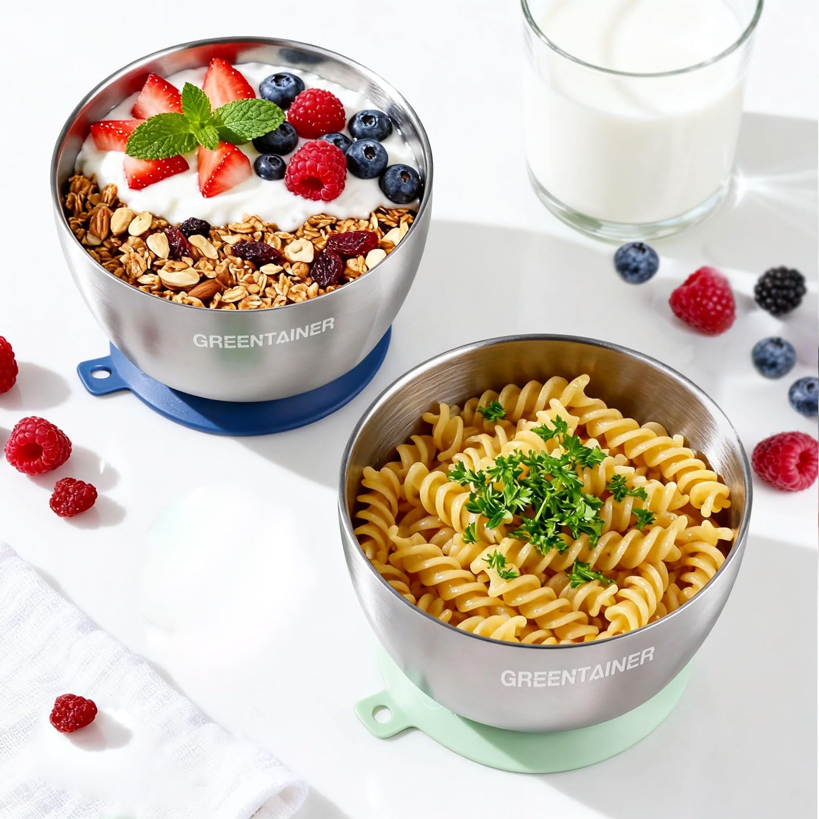 Greentainer 3er Set Edelstahl Baby Schüsseln mit Saugnapf – Breischale für Babybrei & Porridge, Rutschfeste Babyschüsseln,Unzerbrechlich & BPA-frei, Kinderschüssel ab 6 Monaten,Farben mischen