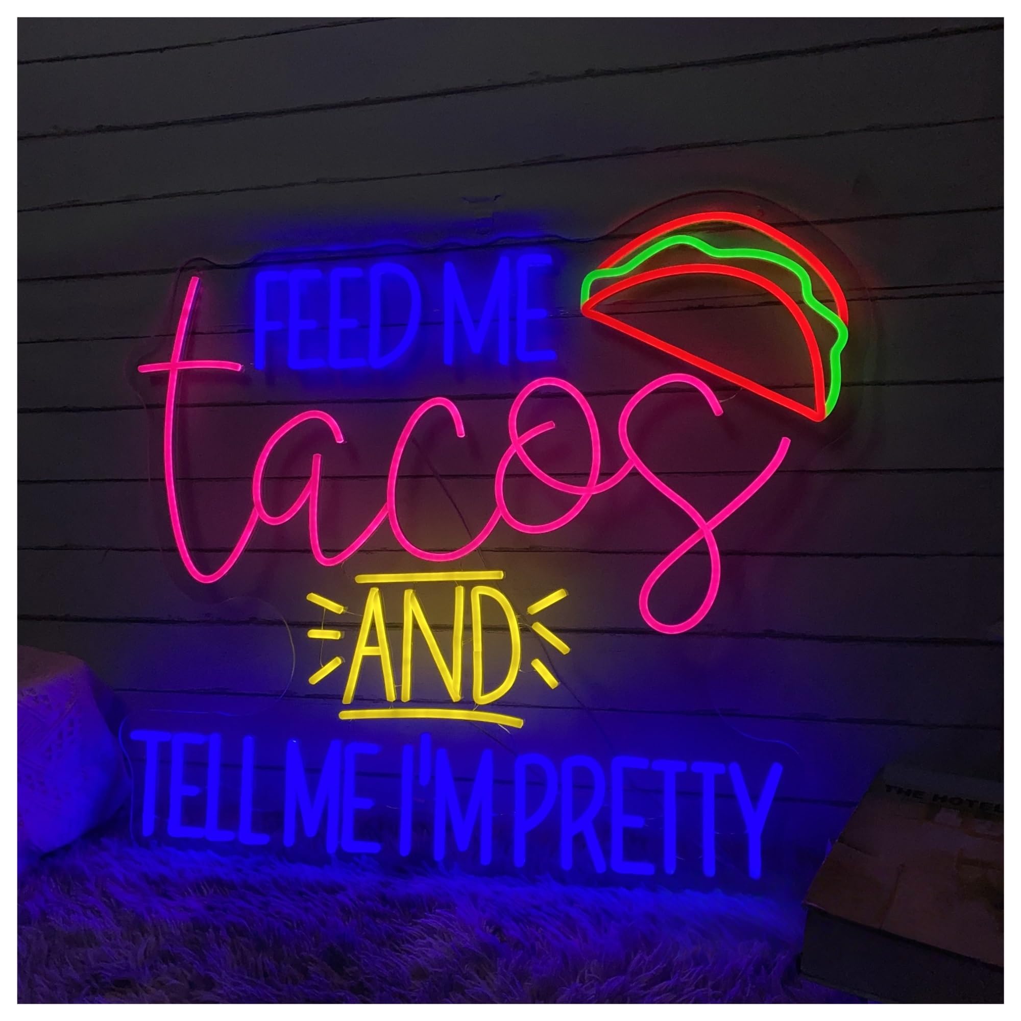 SHOUXI Sign Lamp Feed Me Tacos and Tell I'm Pretty Neon Sign for Restaurant Decor Taco Lights Night Light 47cmx55cm(B)