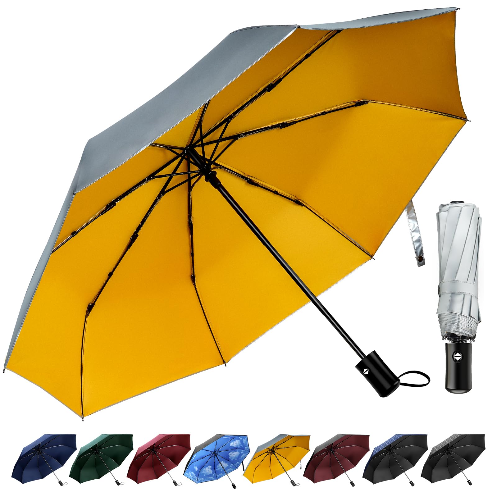 TechRiseUmbrella, Compact Strong Windproof Automatic Umbrellas, Folding Lightweight, Portable Travel Golf Umbrella for Rain, One Button Auto Open and Close