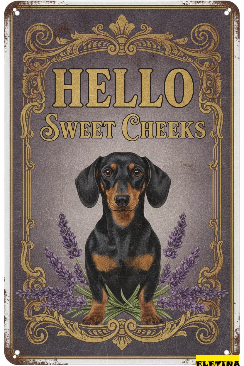 Personalized Sign for Man Cave Dachshund Tin 8x12in Vintage Dog Metal Hello Sweet Cheeks Funny Tin Retro Metal Home Farm Toilet Restroom Washroom Wall Decor Gift(2821b) Private Property Decorative