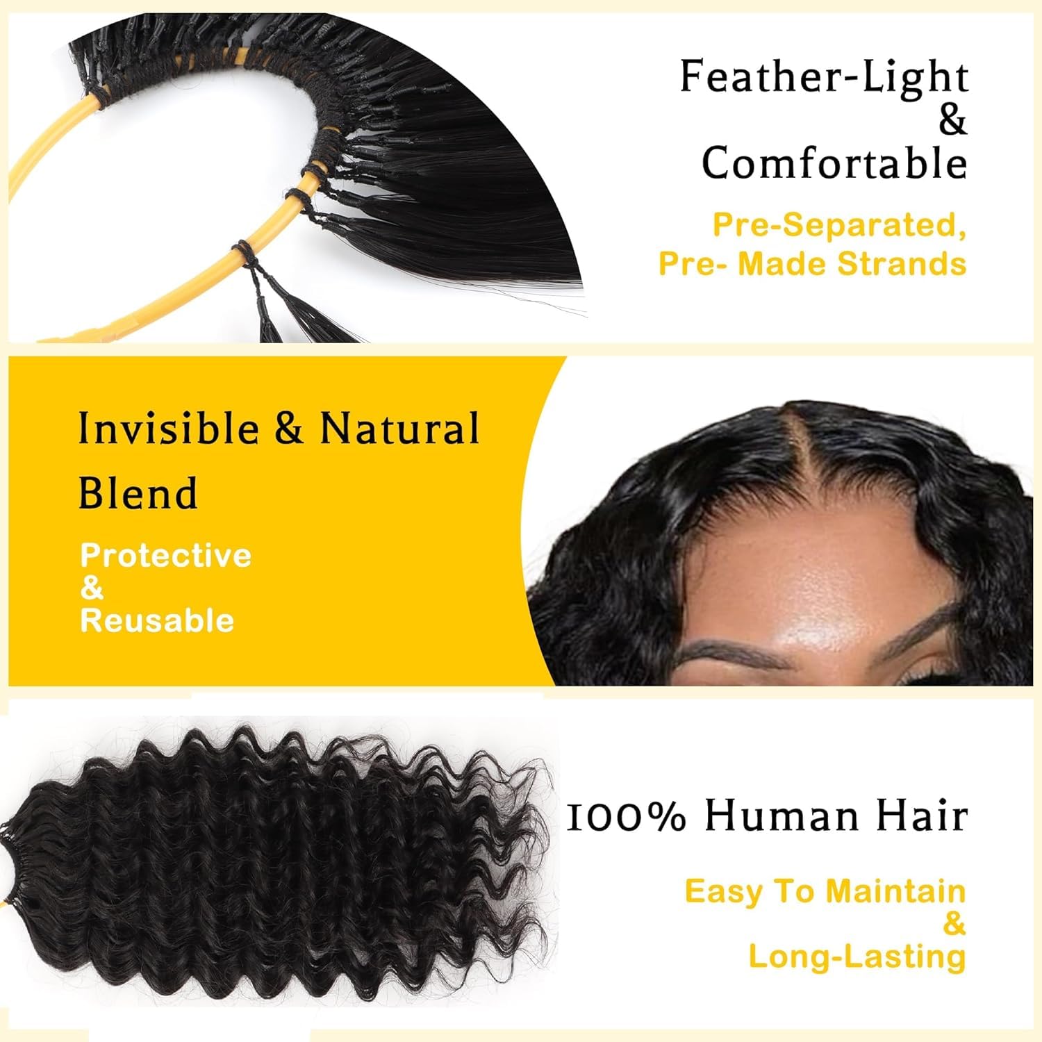 50g/1Pack Miracle Knots Crochet Human Hair, 18 inch Crochet Human Hair Deep Wave Pre-Separated Invisible Feather Crochet Braids Natural Hair for Black Women (#NA, Deep Wave, 18pouces)