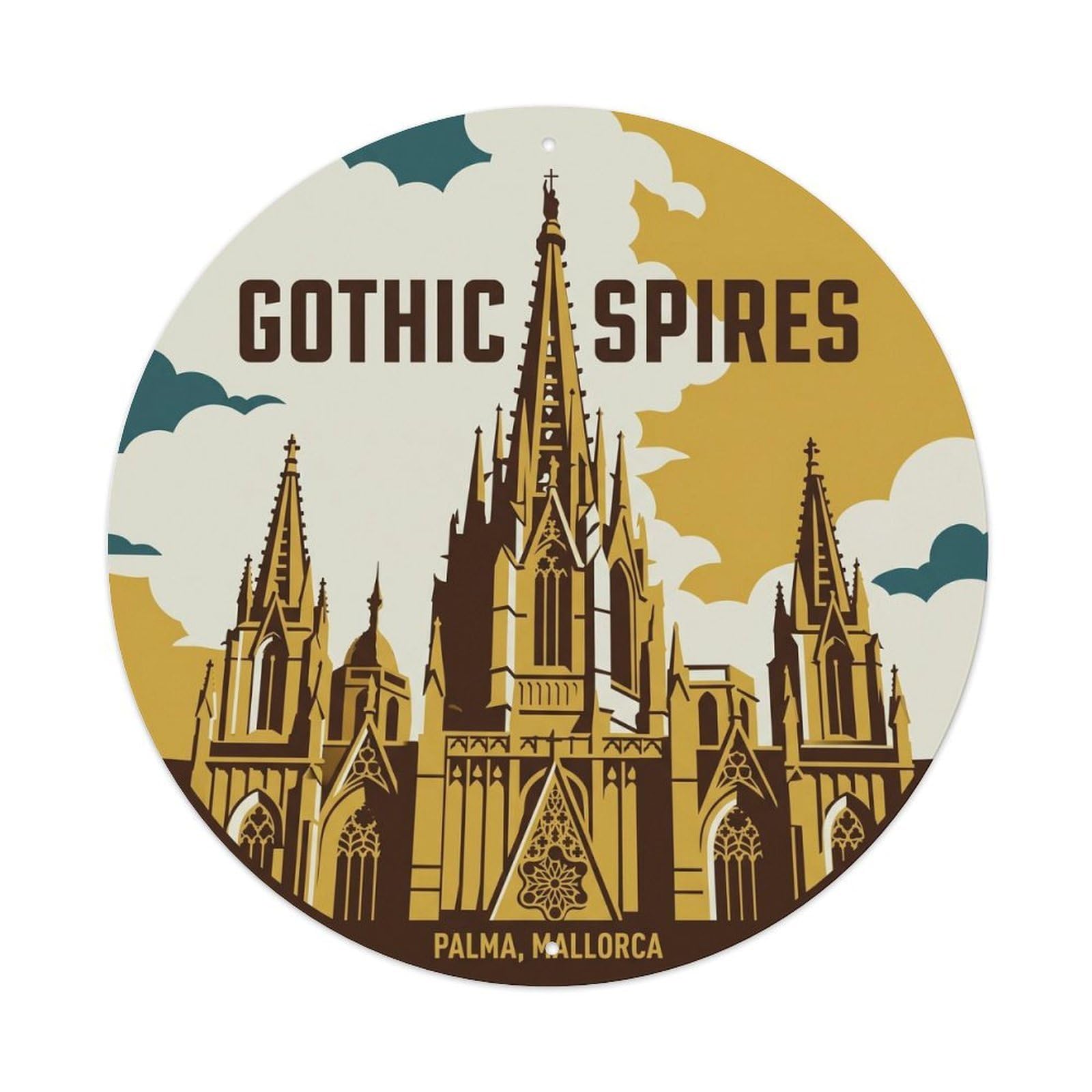Olhnbad Style Palma Gothic Cathedral Spires Mallorca Heritage Metal Tin Sign