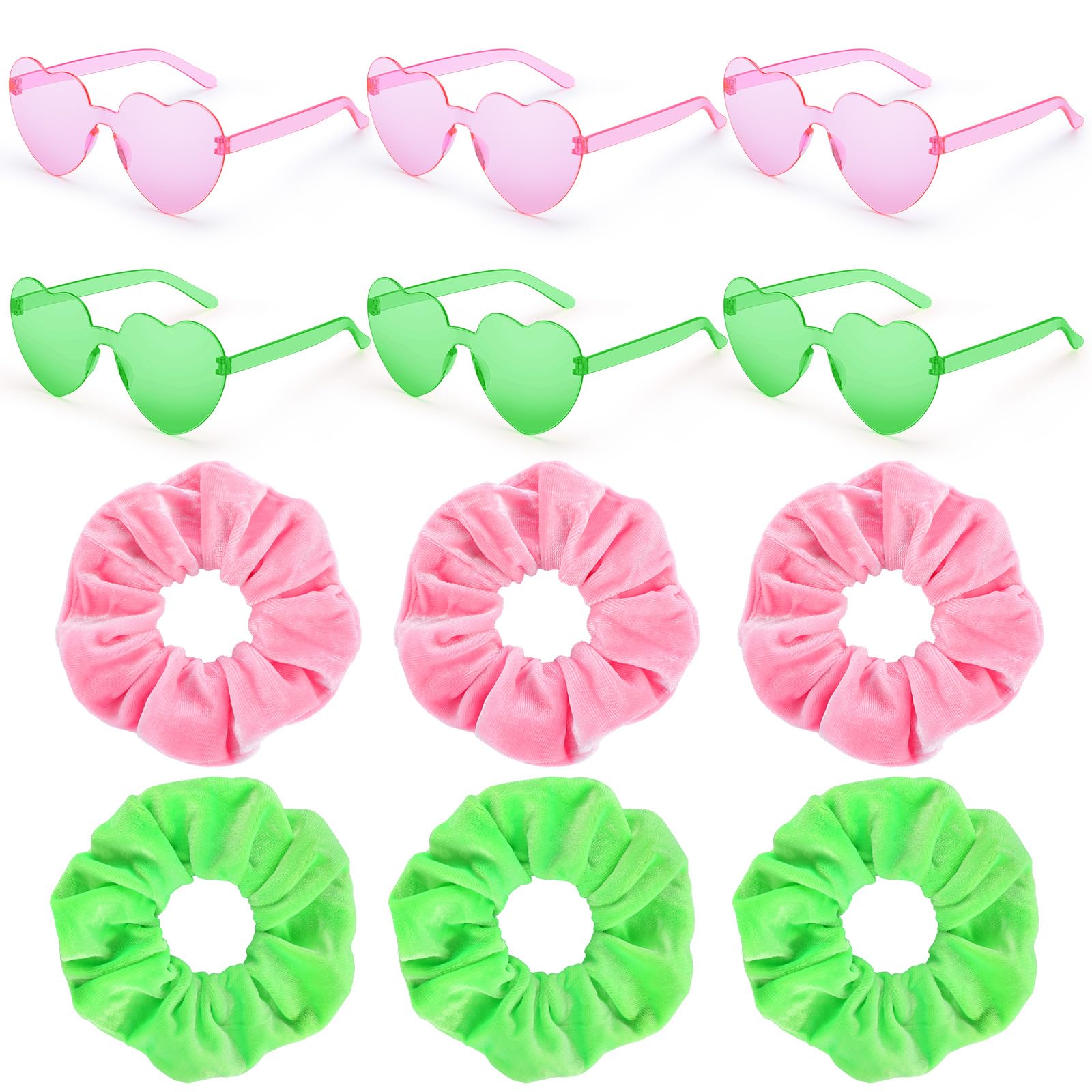 Yunlly 24 Pcs Pink and Green Party Decorations, Pink and Green Scrunchies Glasses for Witch Themed Party Supplies Accessories Bulk