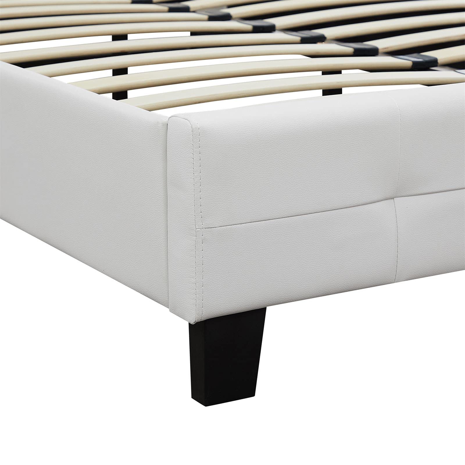 IDIMEX Lit Double pour Adulte Mathieu Couchage 140 x 190 cm avec sommier 2 Places / 2 Personnes, tête et Pied de lit capitonnés, revêtement synthétique Blanc
