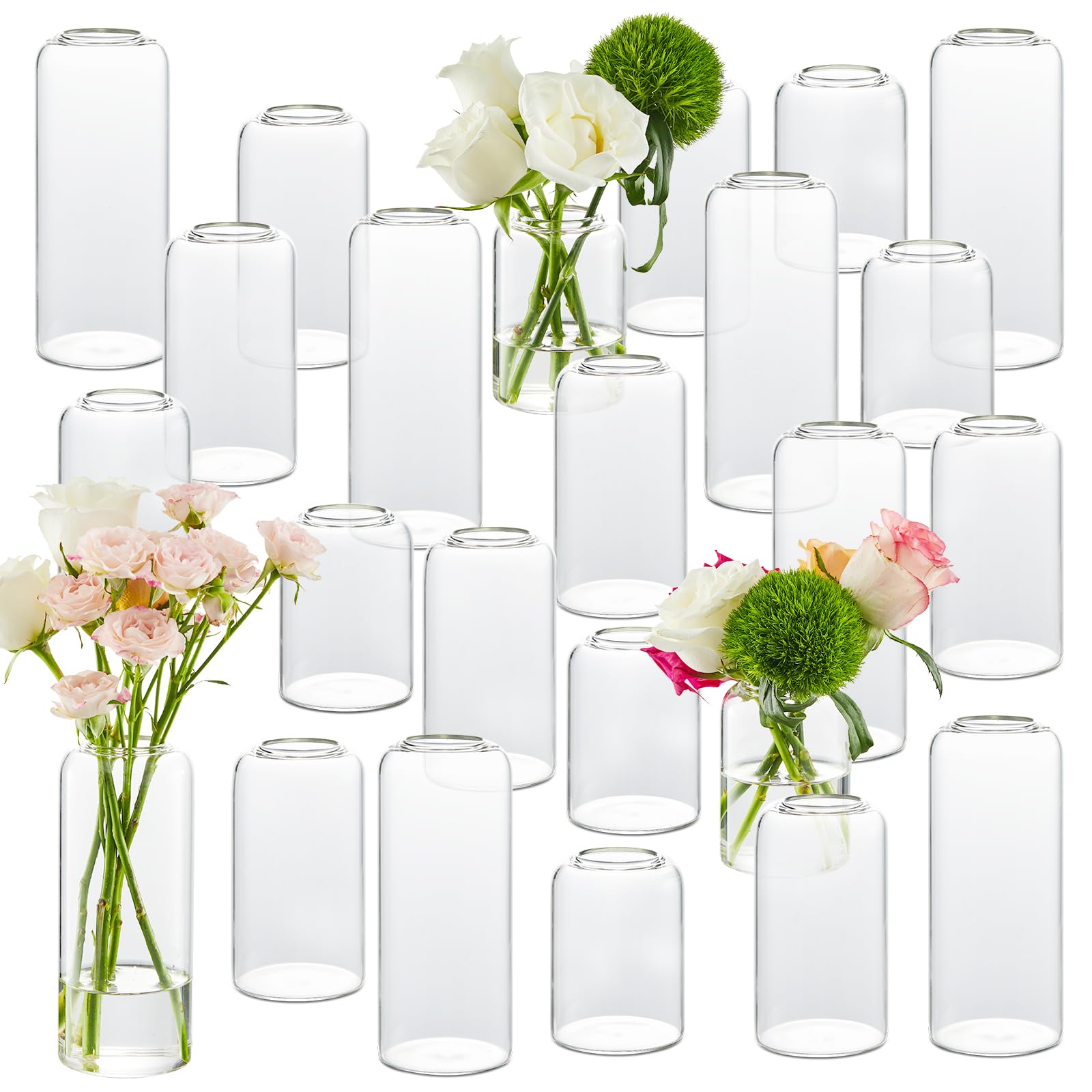 glass bud vases set of 24, clear flower vase for centerpieces, small vases for flowers, decor centerpiece for bathroom, decorative vases for house warming