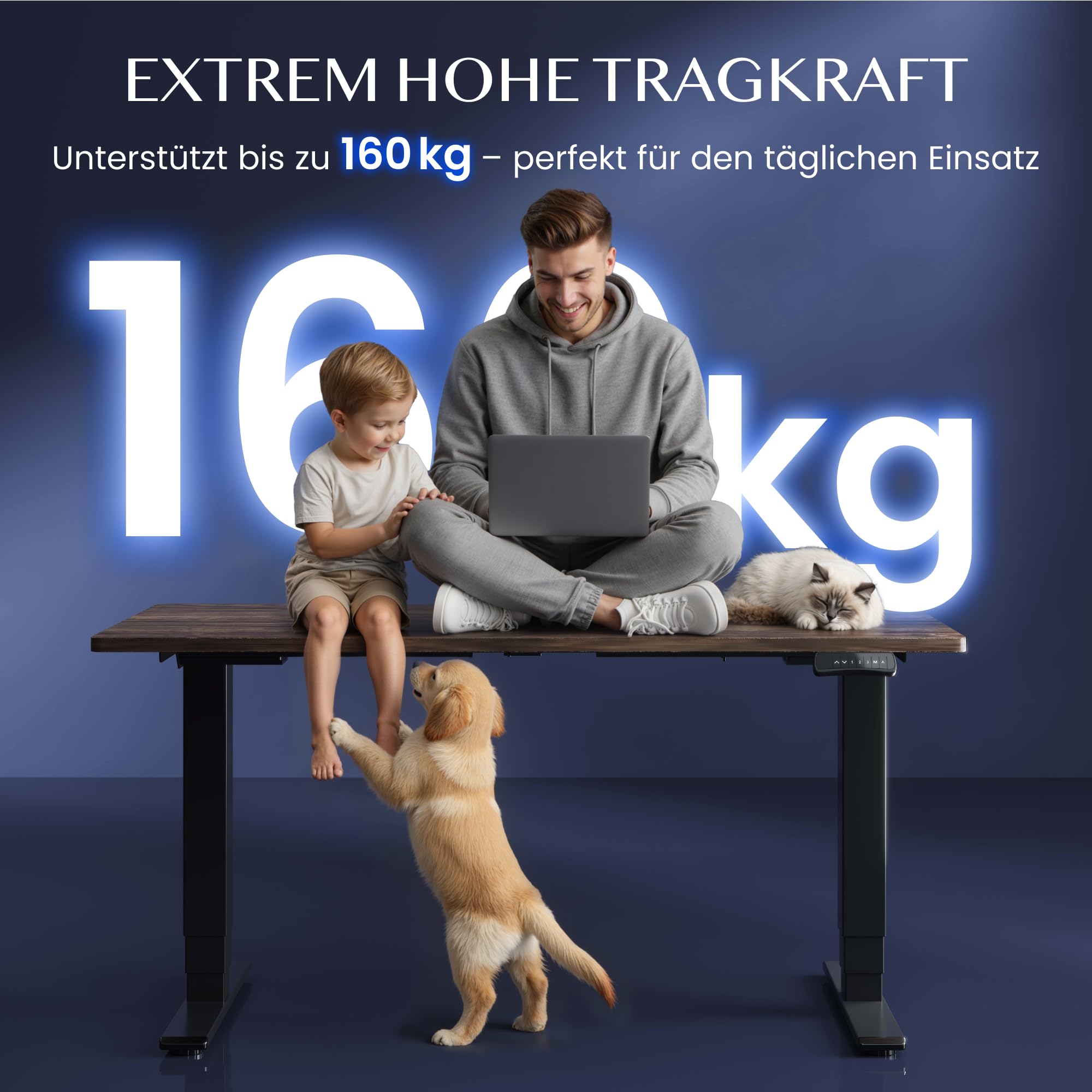 FLEXISPOT Höhenverstellbarer Schreibtisch Elektrisch Tischgestell mit 2 starken Motoren, Super Belastung 160KG, 3-Fach-Teleskop, Memory-Steuerung, LED Höhenanzeige (PRO Schwarz) | Elektrisches Tischgestell mit hoher Belastbarkeit bis 160 kg, Memory-Steuer