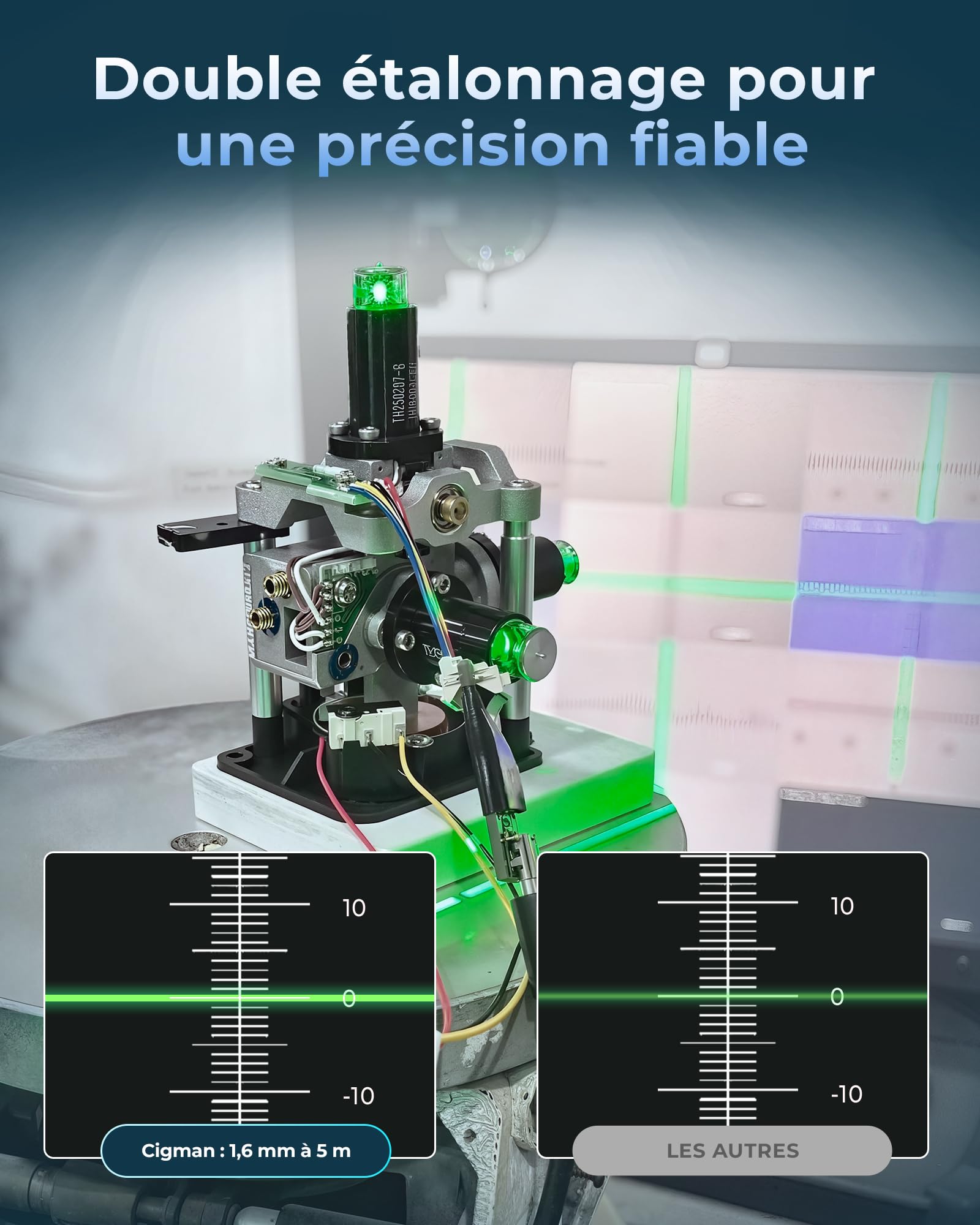 Niveau Laser Chantier 4x360° Autonivelant,CIGMAN Laser Vert Croisé avec App | Télécommande, Outil de Nivellement Professionnel pour Construction, Carrelage, Charpente, Plafonds Suspendus – CMG16