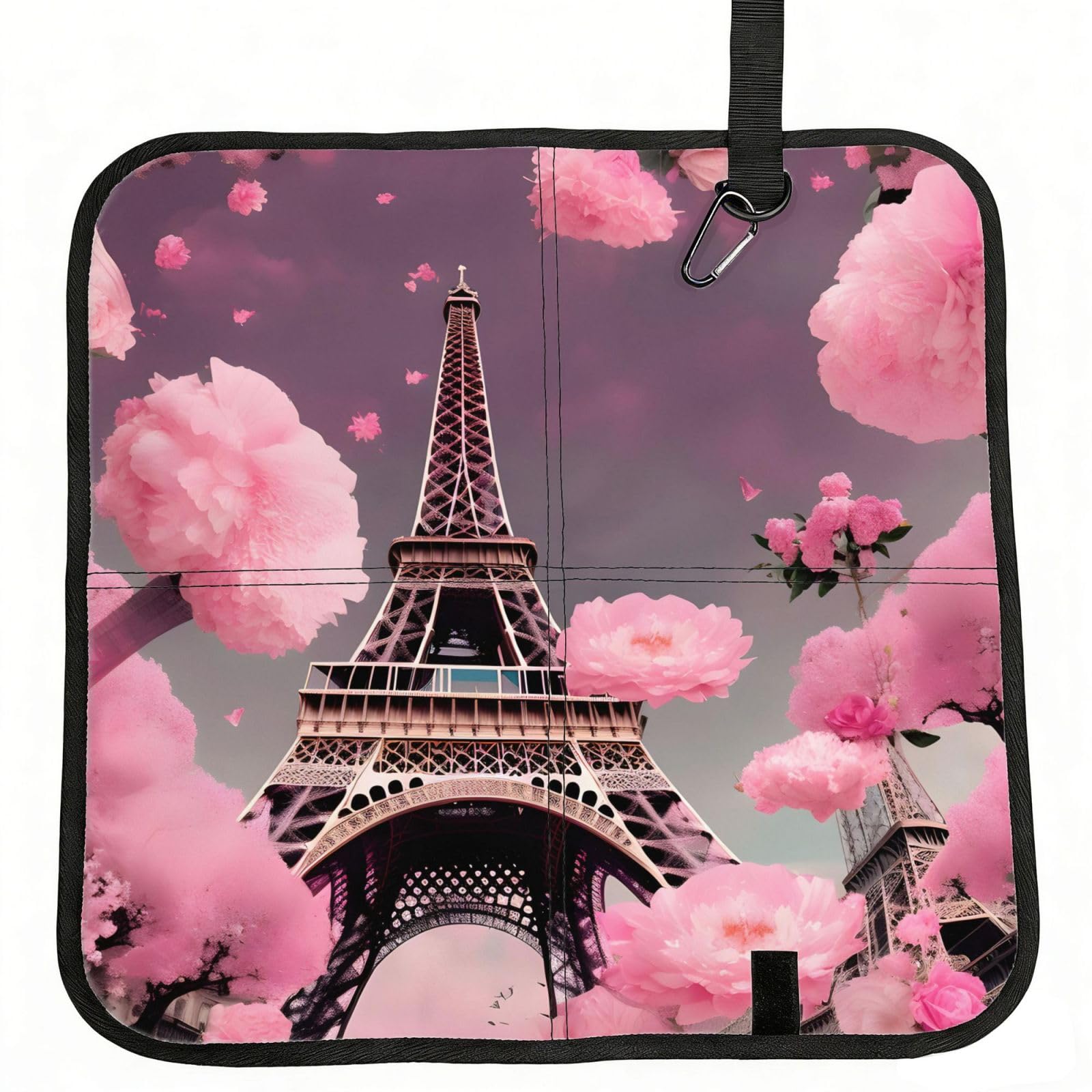 NImongt Paris Street Eiffel Tower Pink Floral Print Portable Chair Pad Foldable Seat Cushion Outdoor Seating Office Picnic Camping