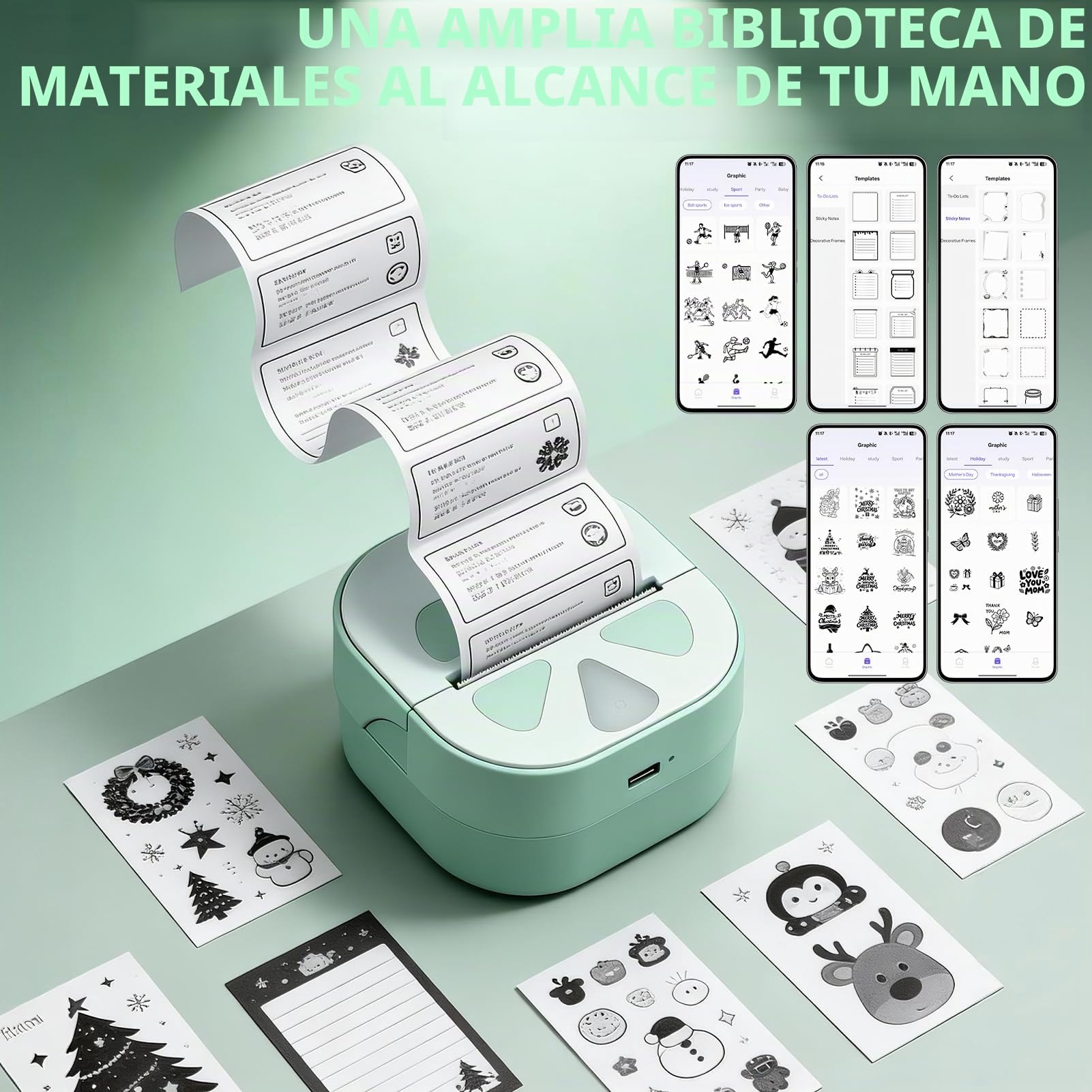 Mini Impresora Térmica,Impresora Fotos Portátil Bluetooth Inalámbrica Cable USB Compatible con iOS y Android Impresora Pegatinas con 3 Rollos de Pape para Fotos Notas Pegatinas Móvil Regalos